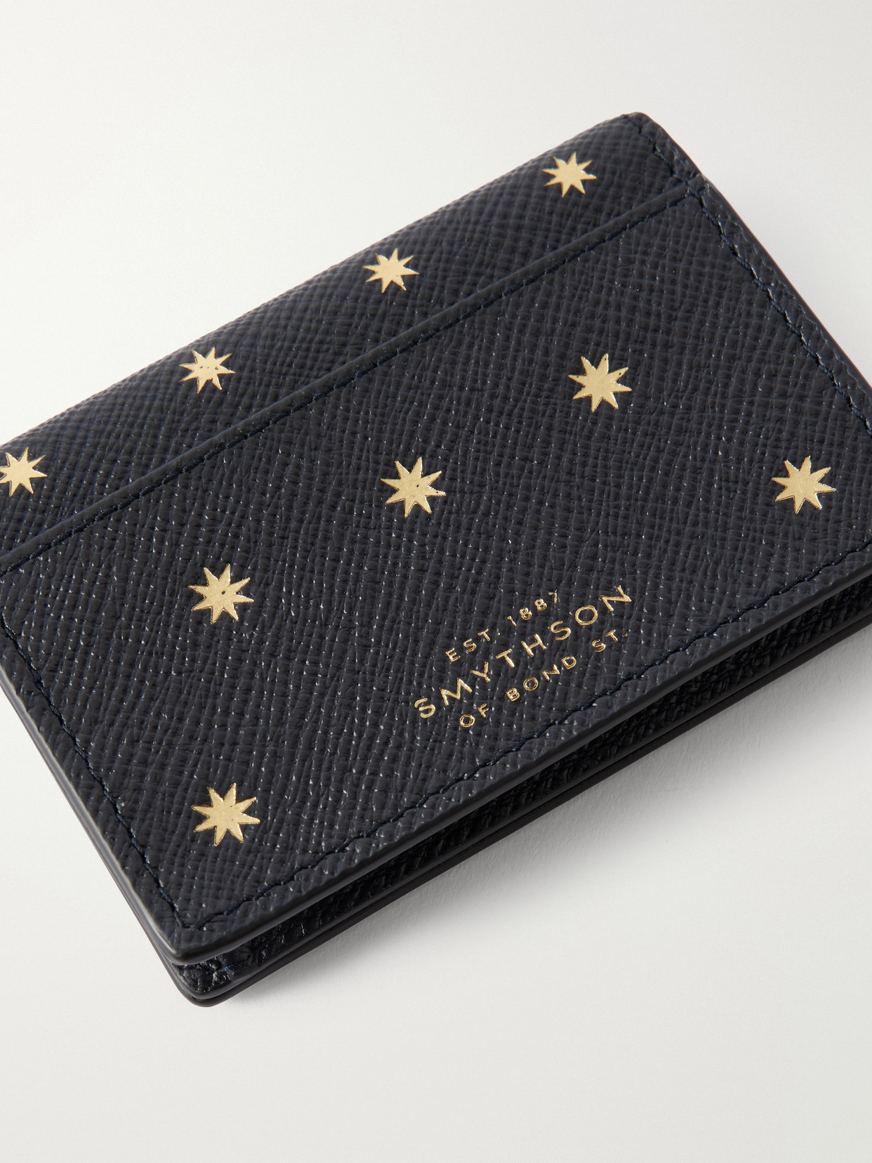 Smythson Panama Printed Leather Wallet In Blue