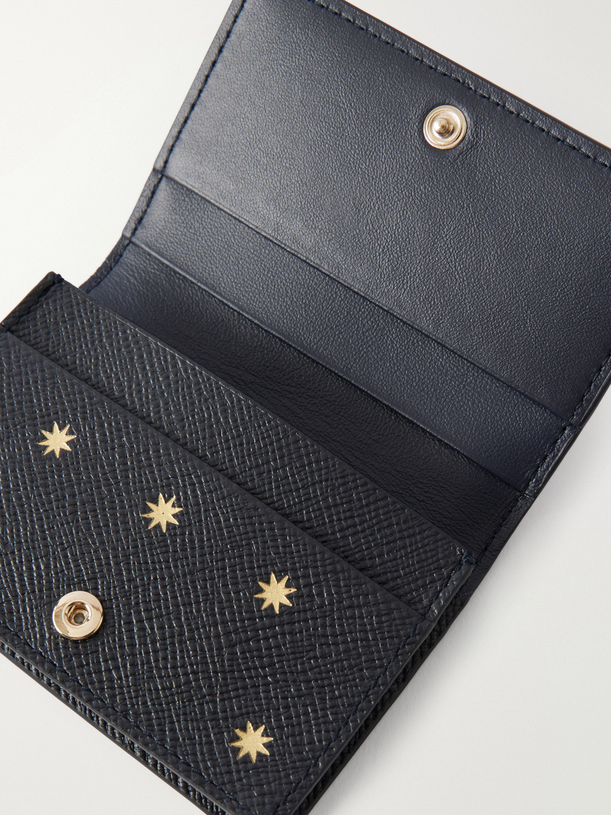 Smythson Panama Printed Leather Wallet In Blue