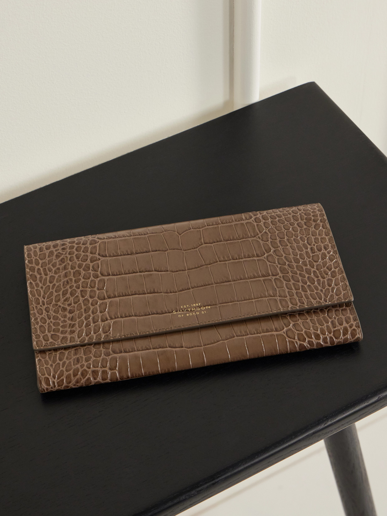 Smythson Mara Croc-effect Leather Jewelry Case In Brown