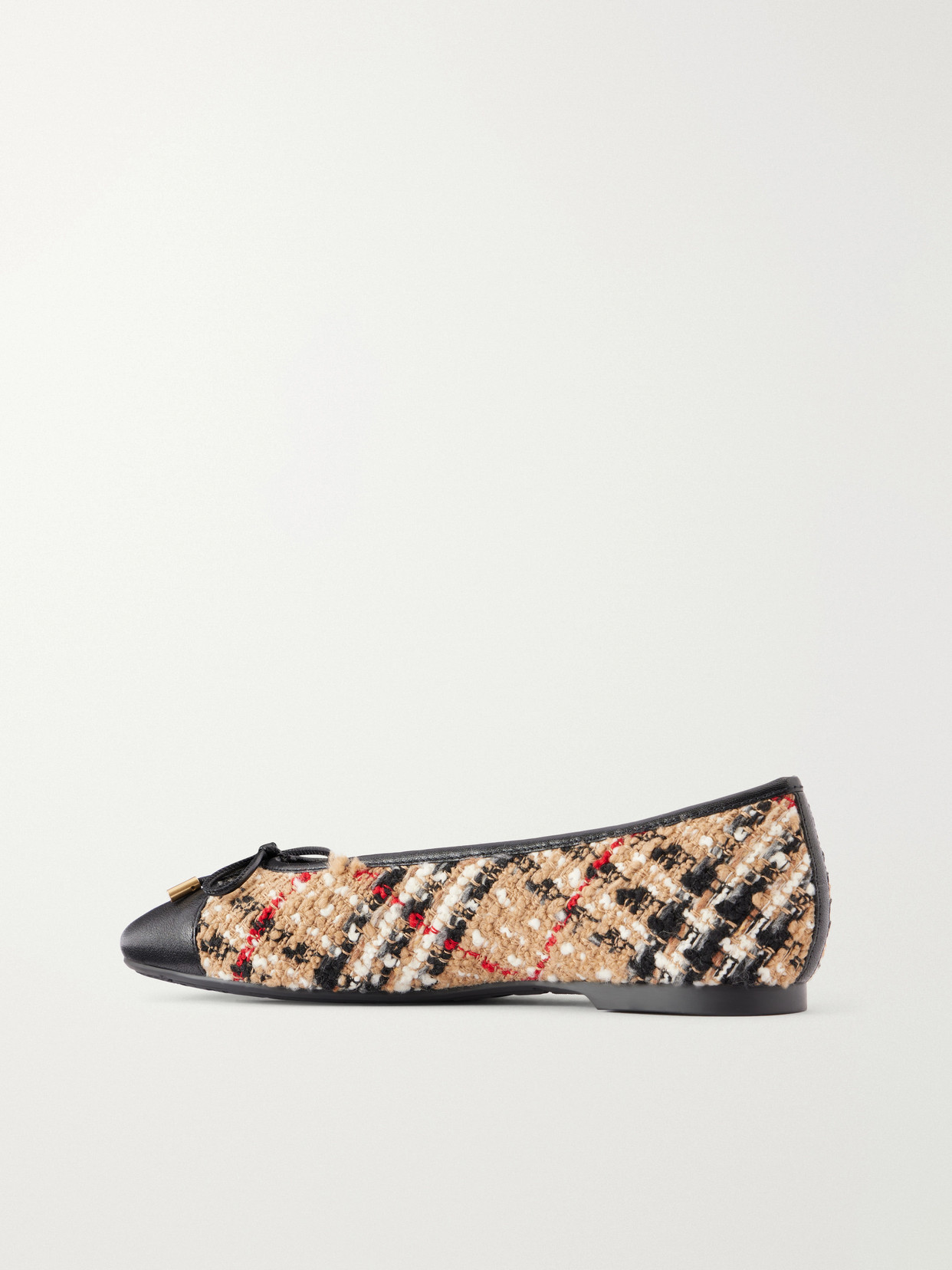 Checked Leather-Trimmed Bouclé Ballet Flats