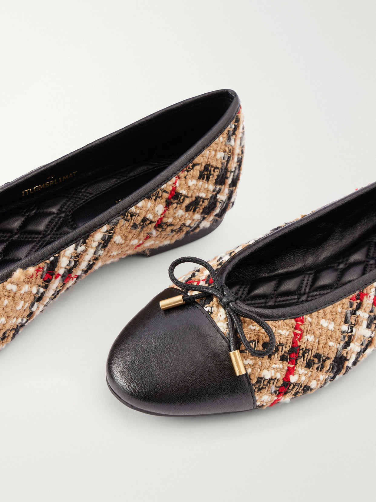 Checked Leather-Trimmed Bouclé Ballet Flats