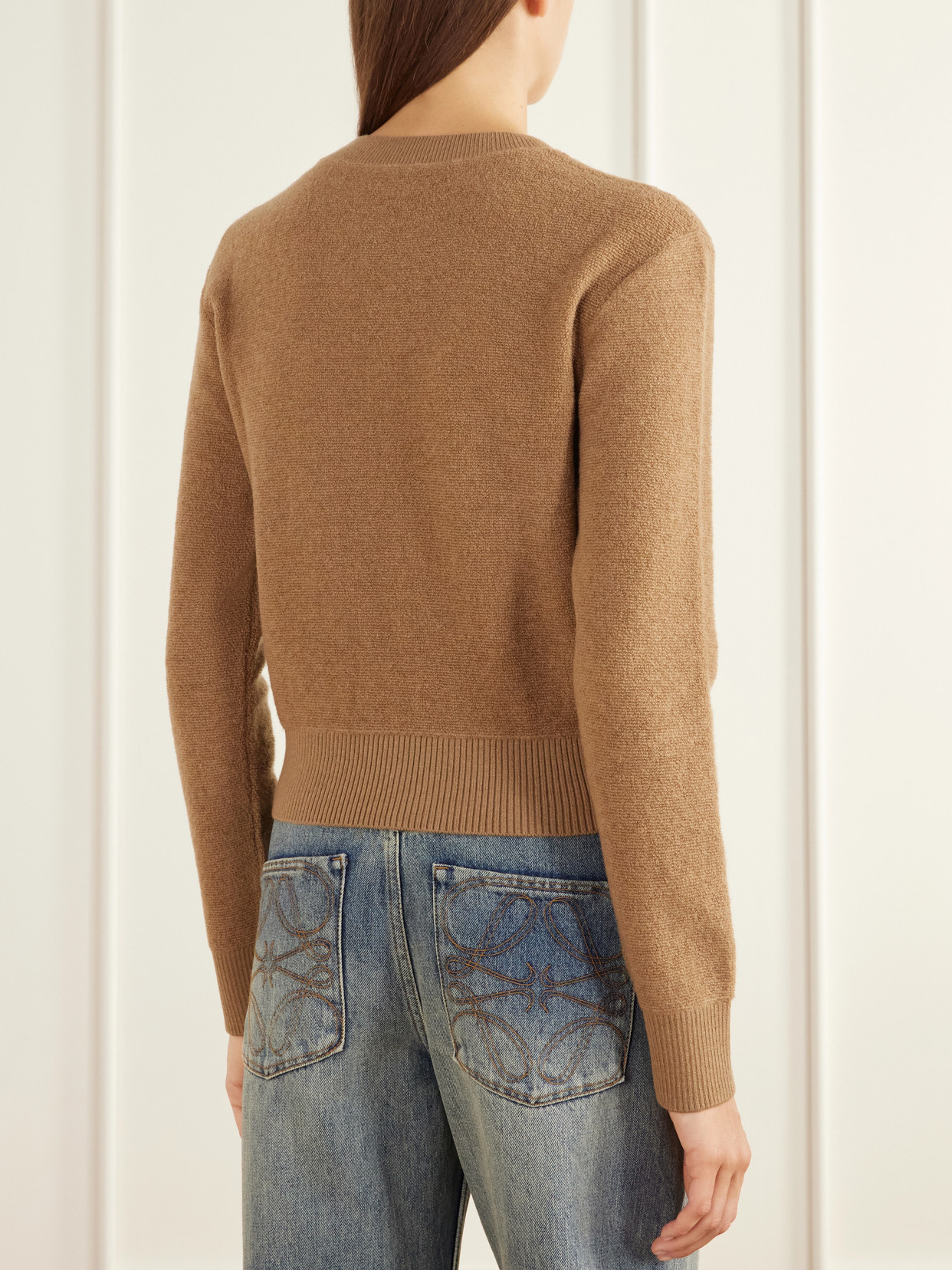 Logo-Embroidered Cropped Wool-Terry Sweater