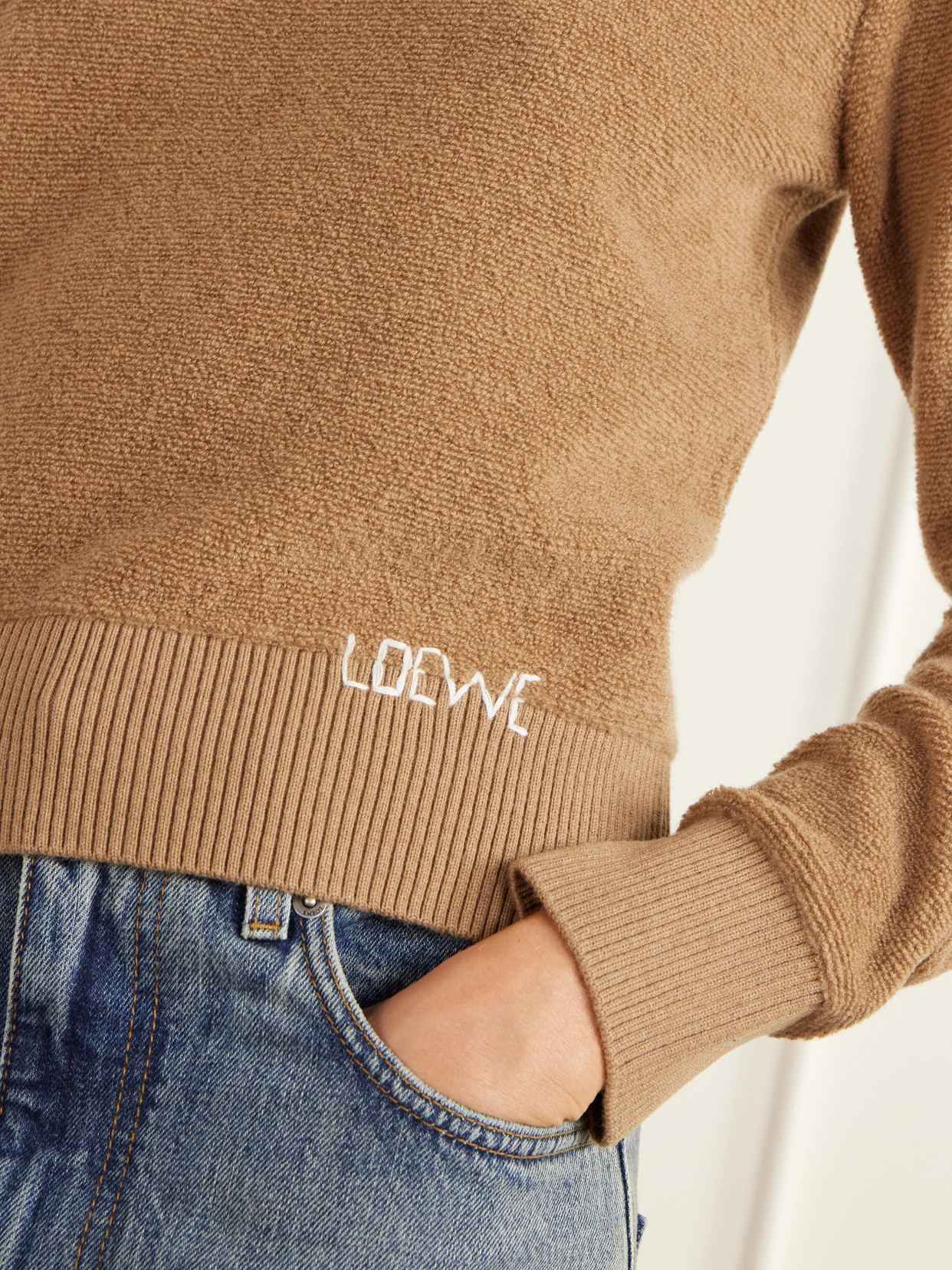 Logo-Embroidered Cropped Wool-Terry Sweater