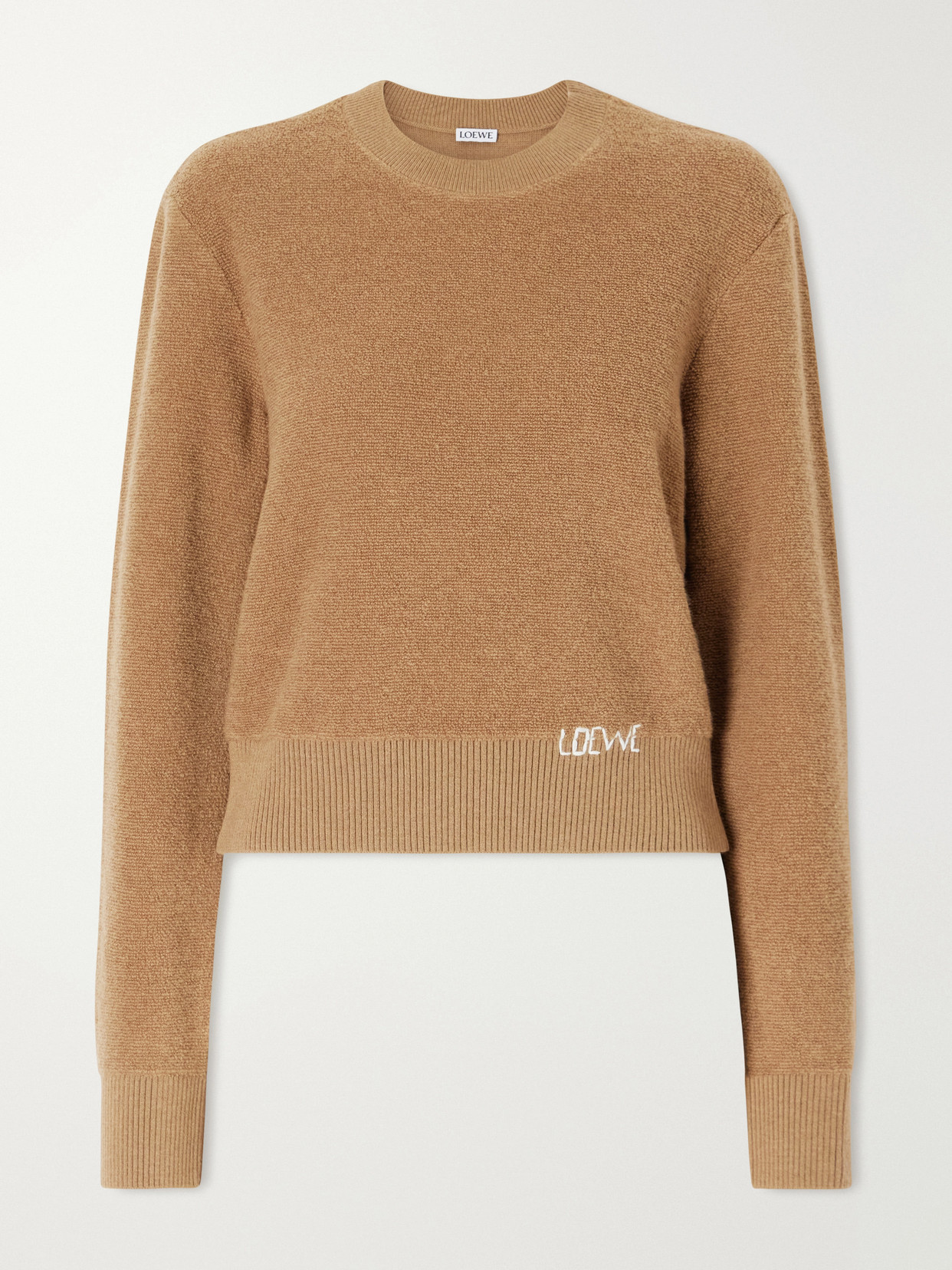 Logo-Embroidered Cropped Wool-Terry Sweater