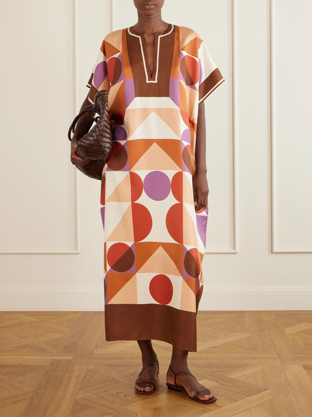 Eres Berry Printed Silk Twill Kaftan In Multi
