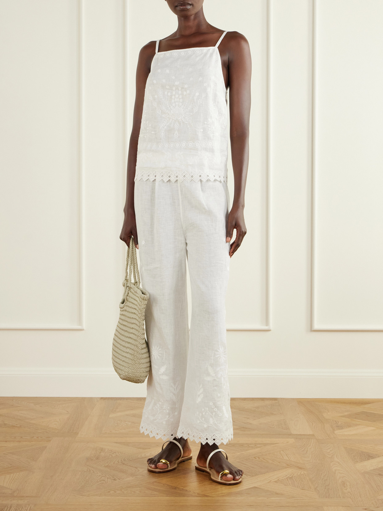 Corail Embroidered Linen Tank