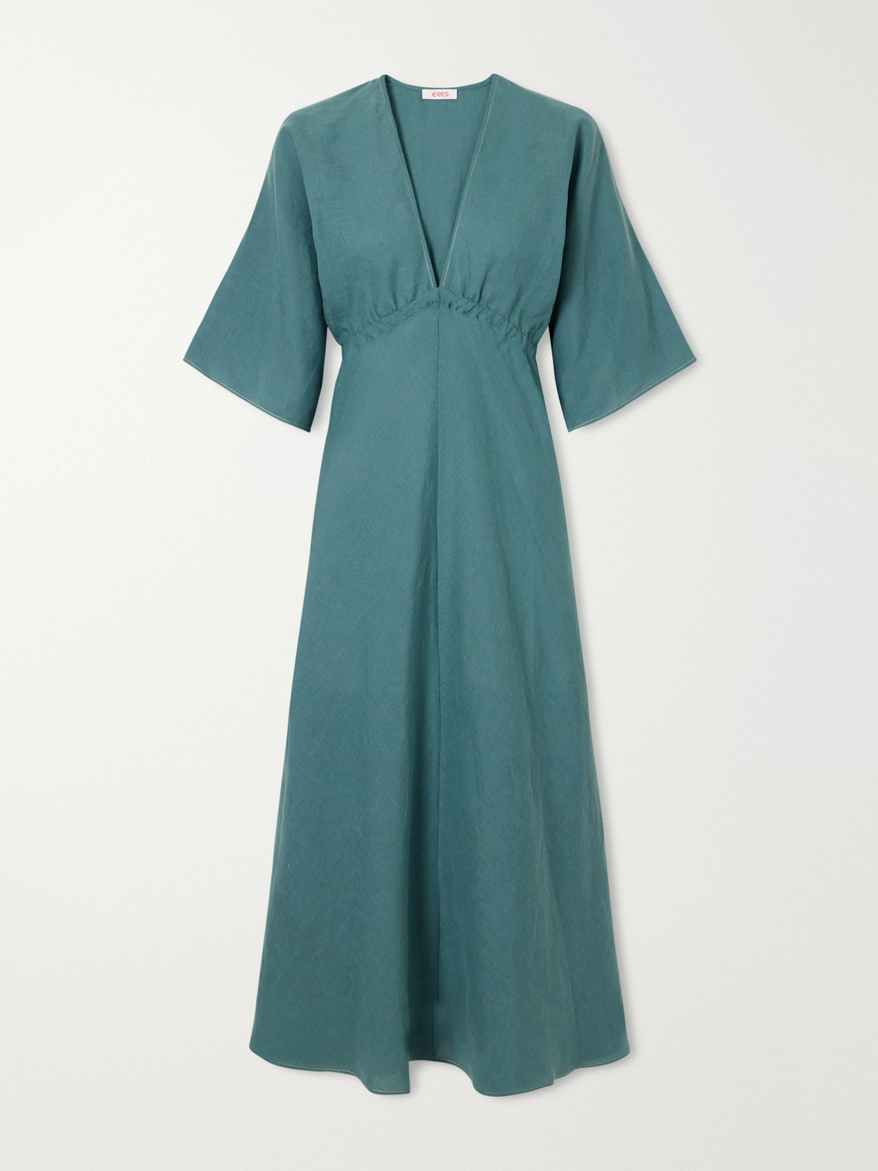 Eres Brilliance Gathered Linen Midi Dress In Blue