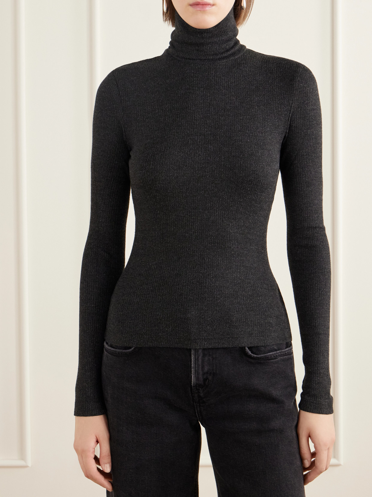 Caradene Ribbed Jersey Turtleneck Top