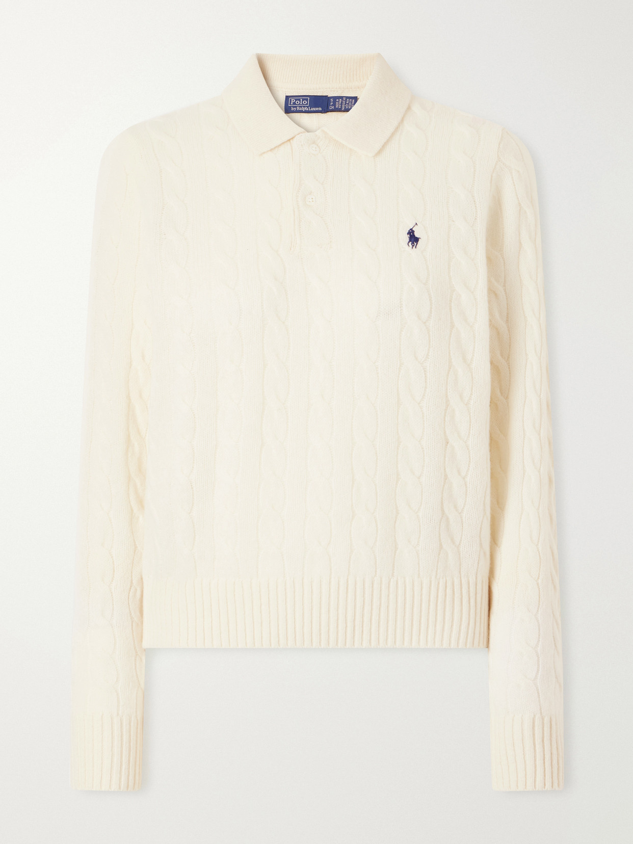 Polo Ralph Lauren Cable-knit Wool And Cashmere-blend Polo Sweater In Neutrals