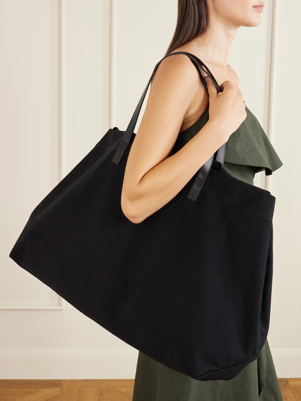 Cottage Leather-Trimmed Canvas Tote