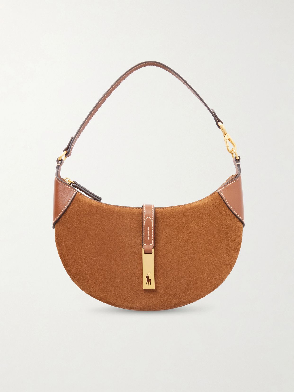 Leather Trimmed Suede Shoulder Bag
