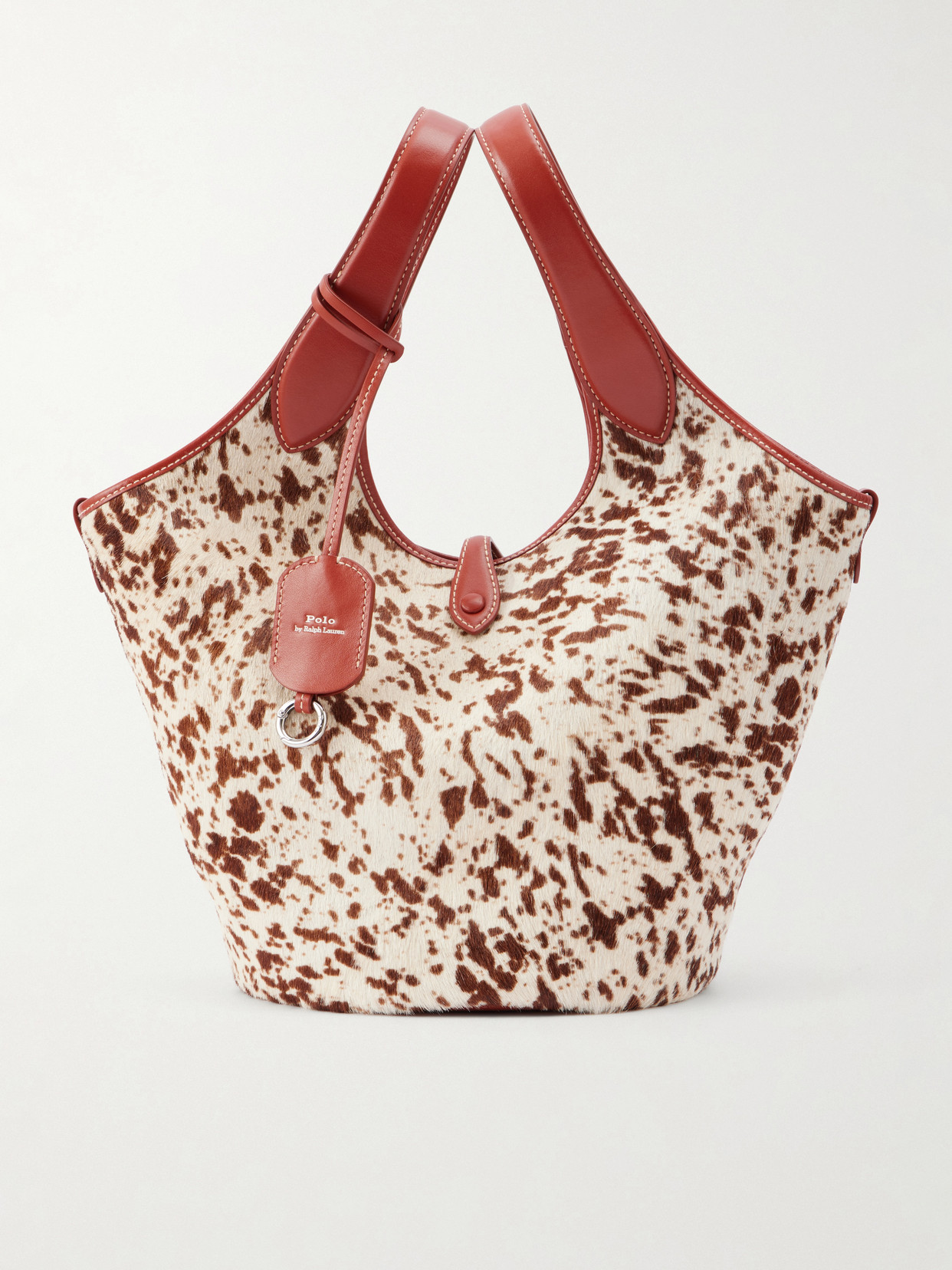 Polo Ralph Lauren Ply Medium Leather-trimmed Cow-print Calf Hair Tote In Brown