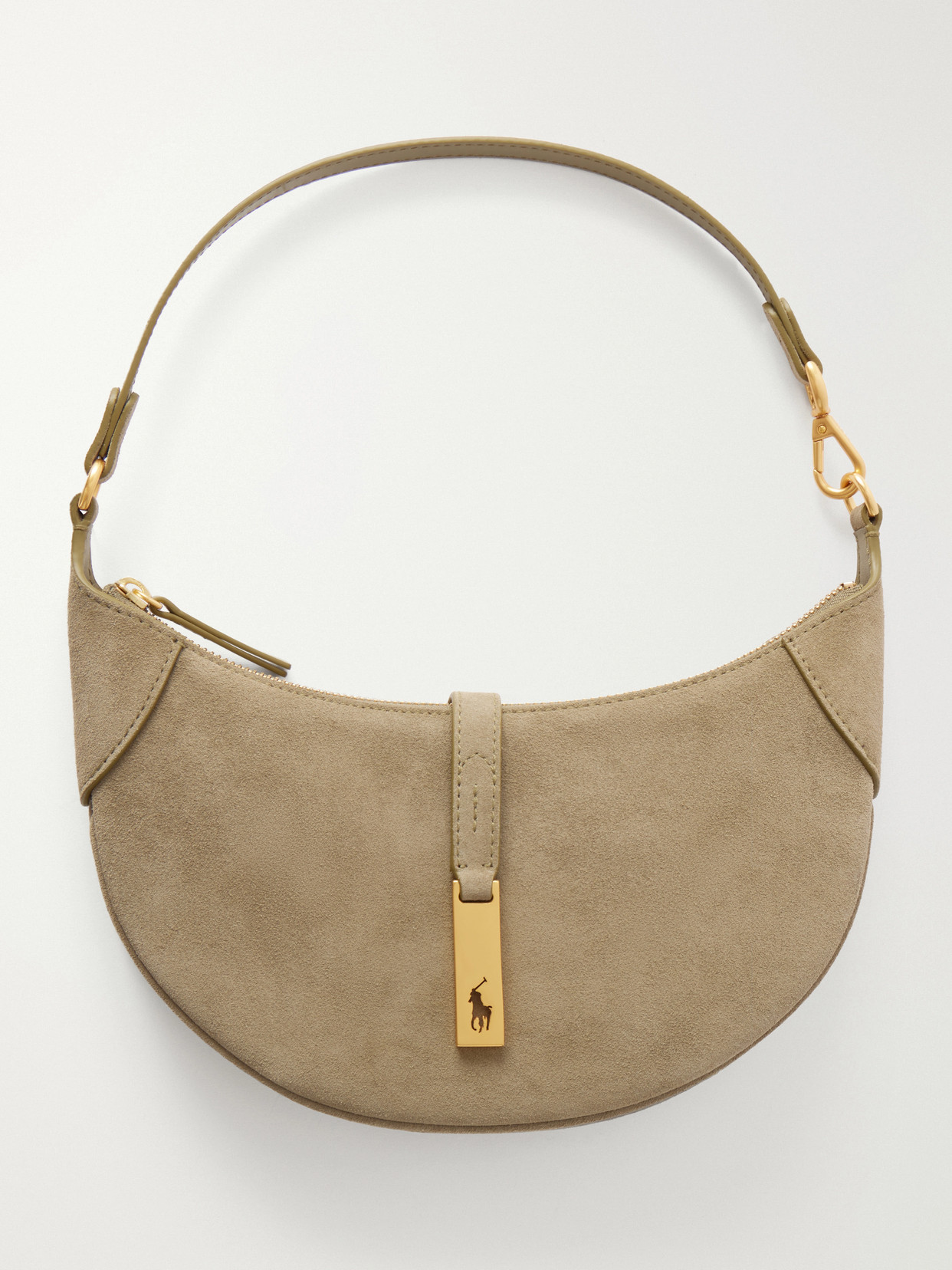 Polo Ralph Lauren Leather-trimmed Suede Mini Shoulder Bag In Green