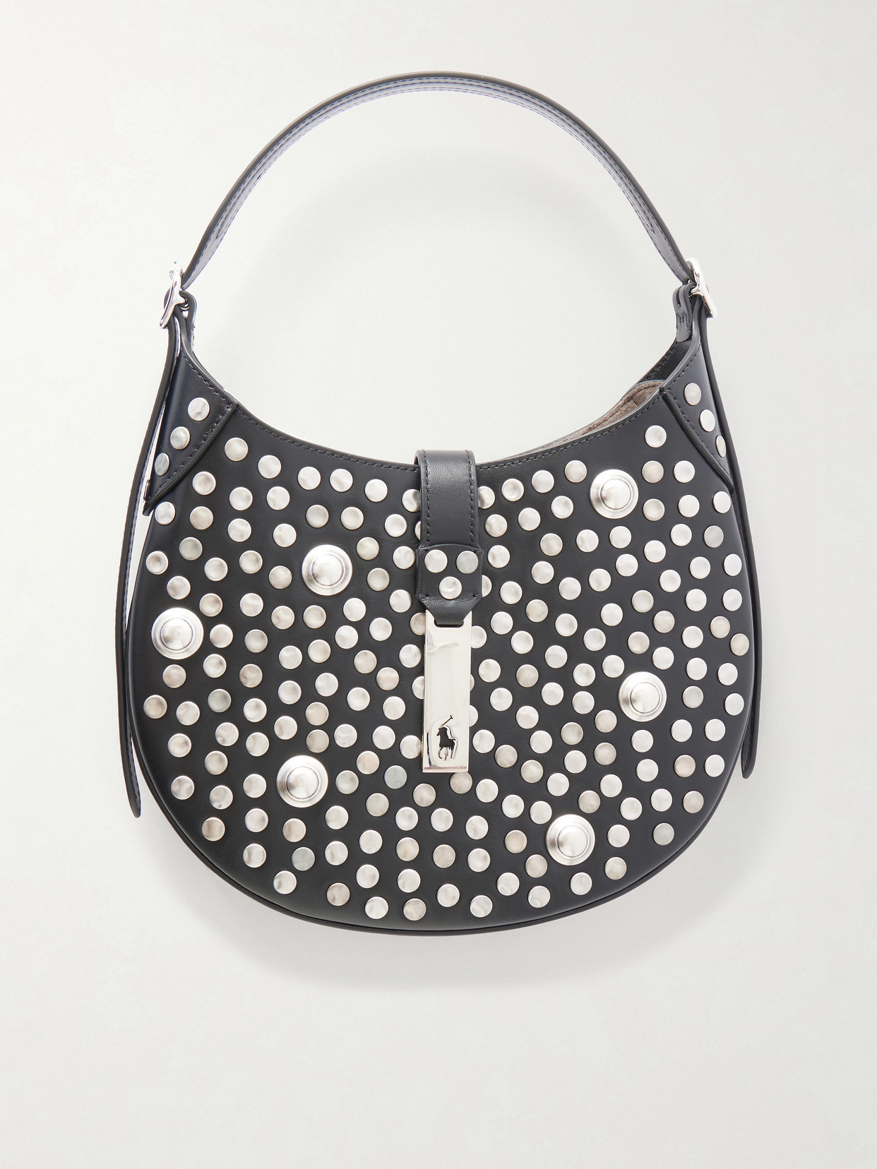 Polo Ralph Lauren Polo Id Studded Leather Shoulder Bag In Black