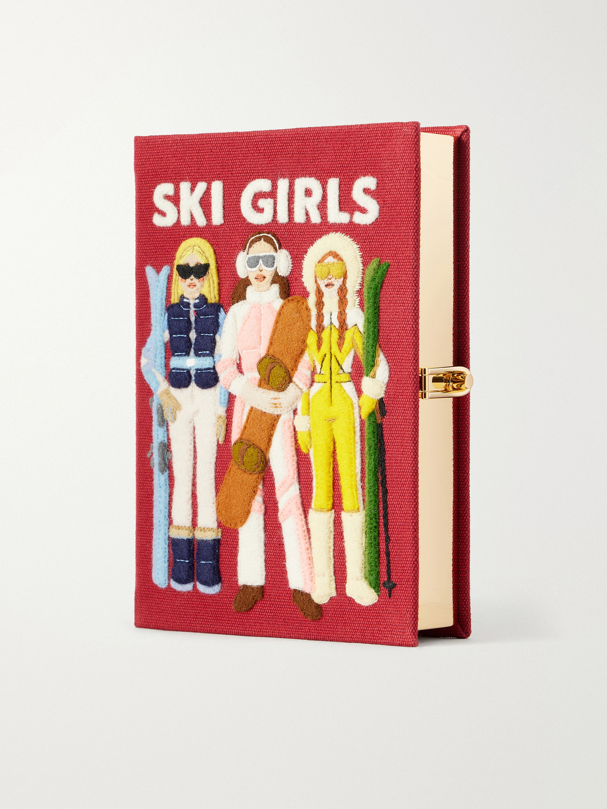Olympia Le-tan Ski Girls Embroidered Canvas Clutch In Red