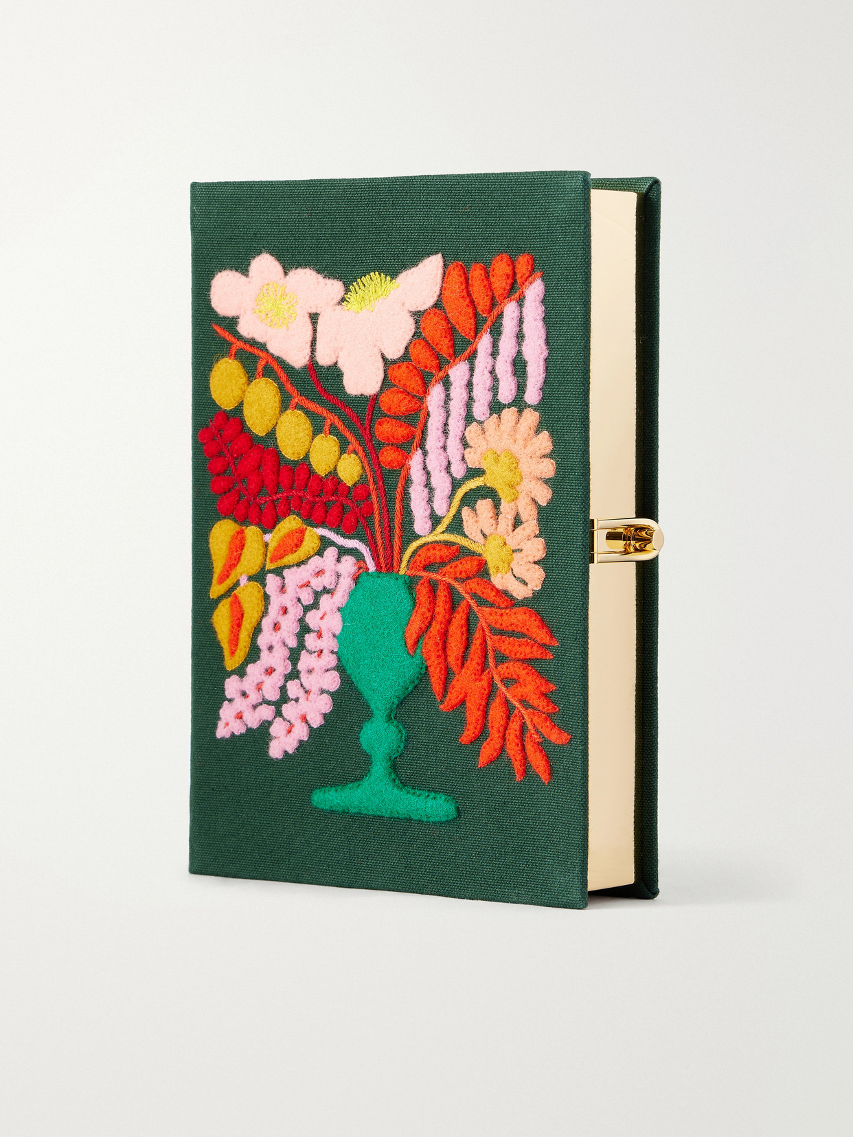 Olympia Le-tan Abundance Embroidered Canvas Clutch In Green