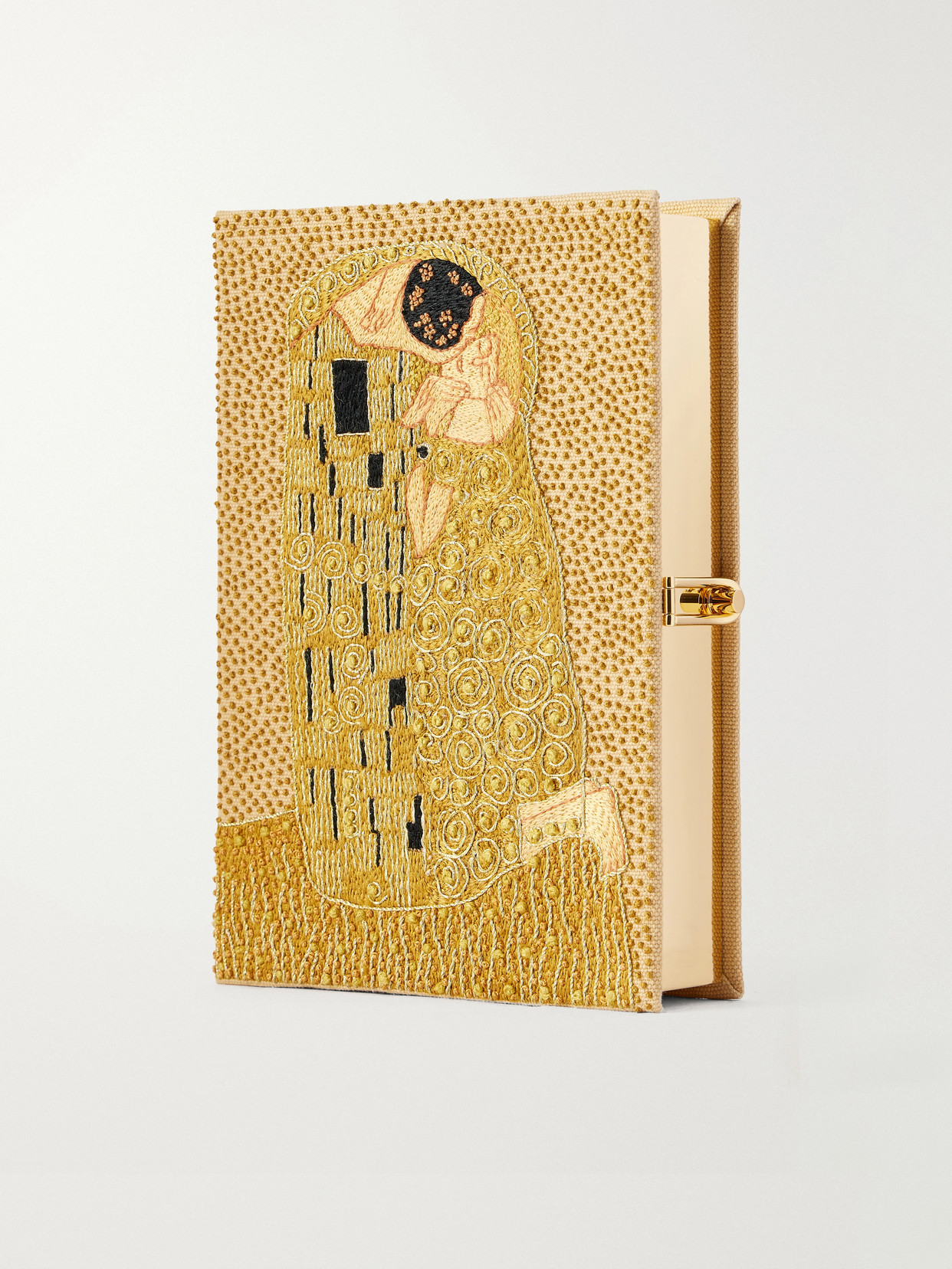 Olympia Le-tan The Kiss Embroidered Canvas Clutch In Gold