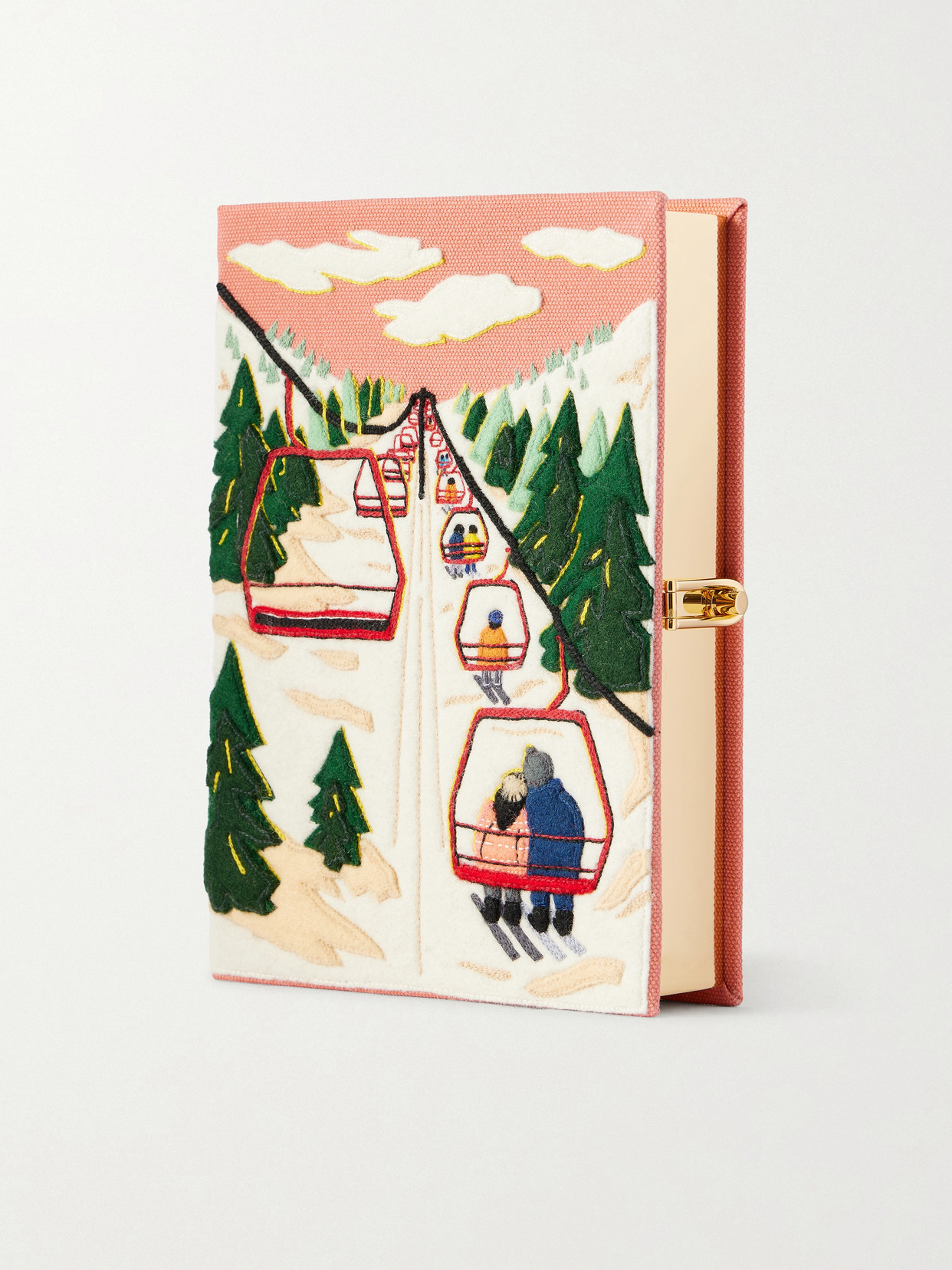Olympia Le-tan Ski Lift Embroidered Canvas Clutch In Pink