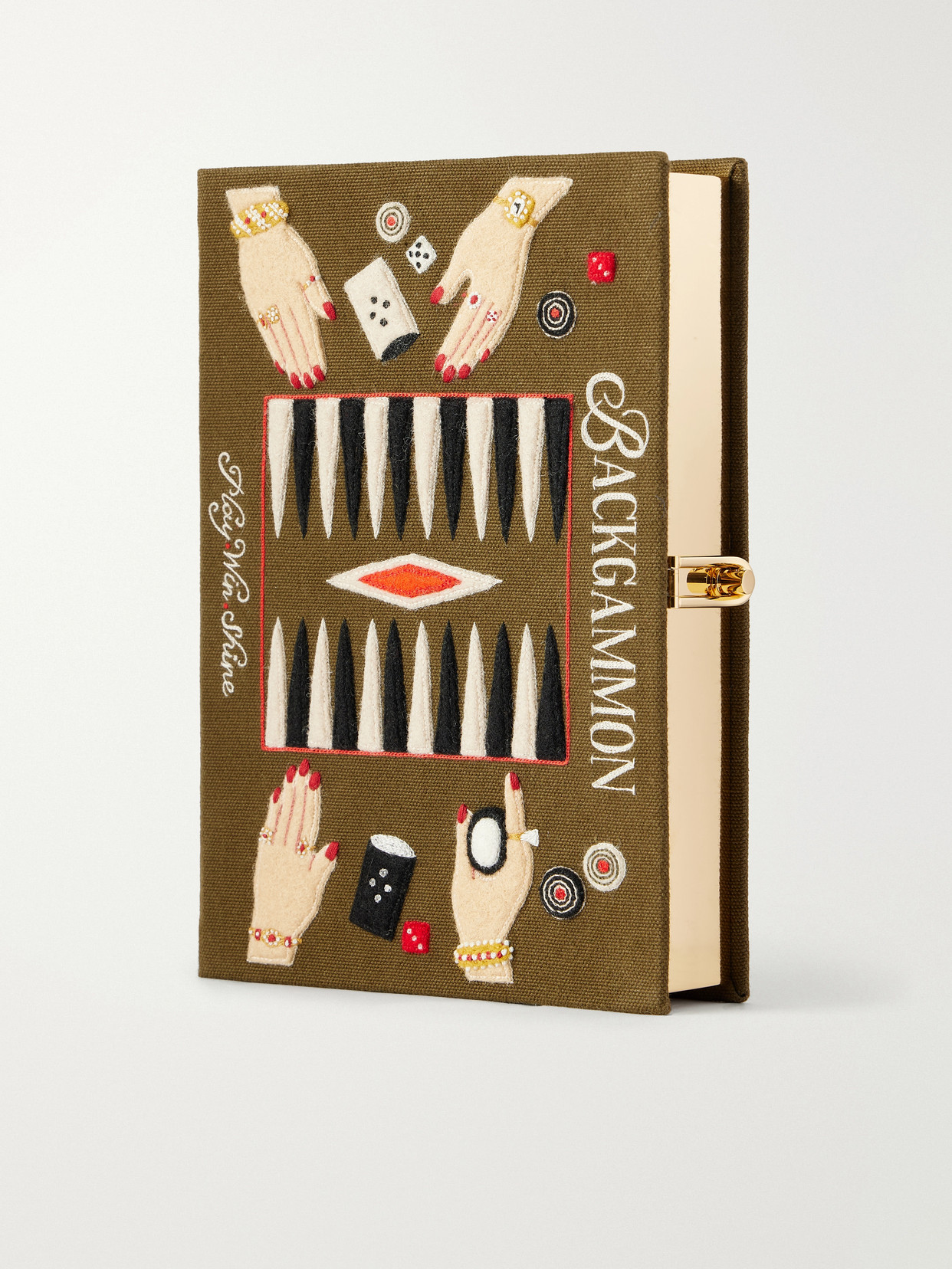 Olympia Le-tan Backgammon Embroidered Canvas Clutch In Brown