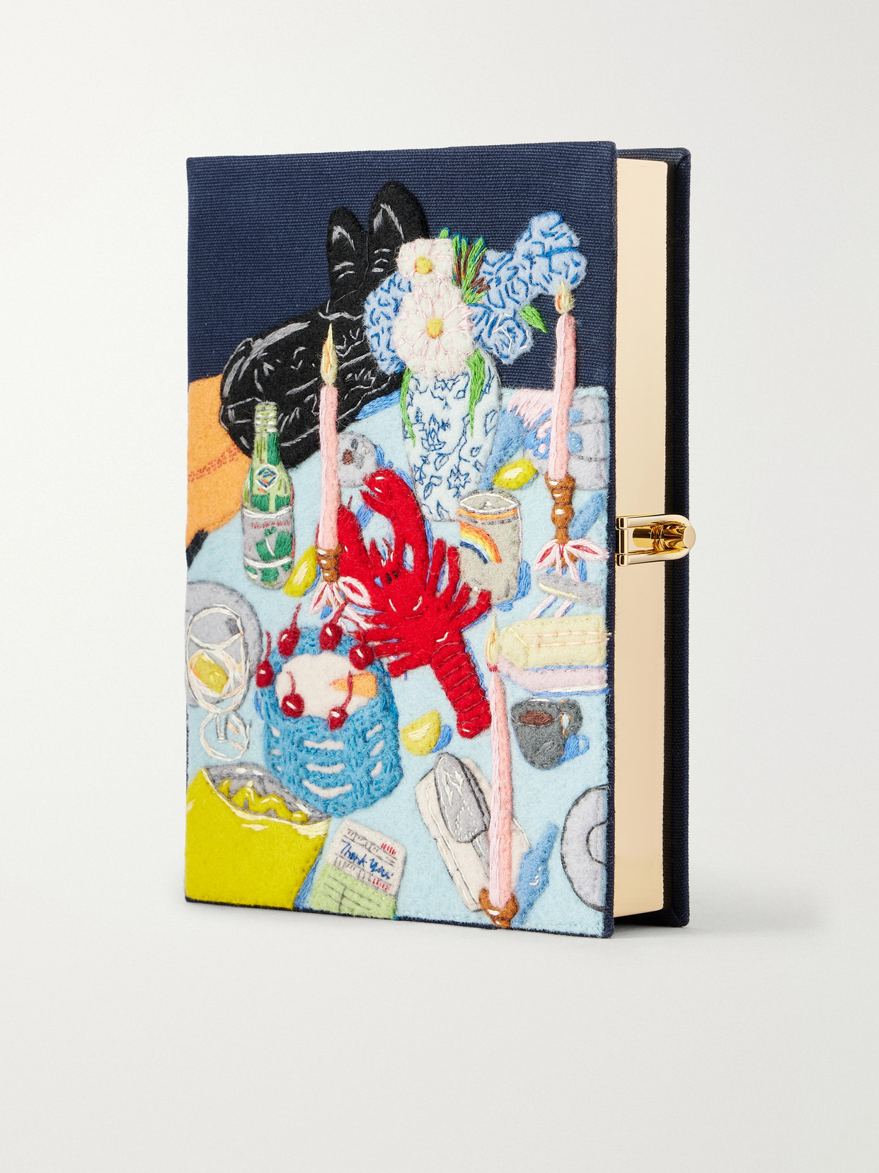 Olympia Le-tan Dinner Party Dreams Embroidered Canvas Clutch In Blue