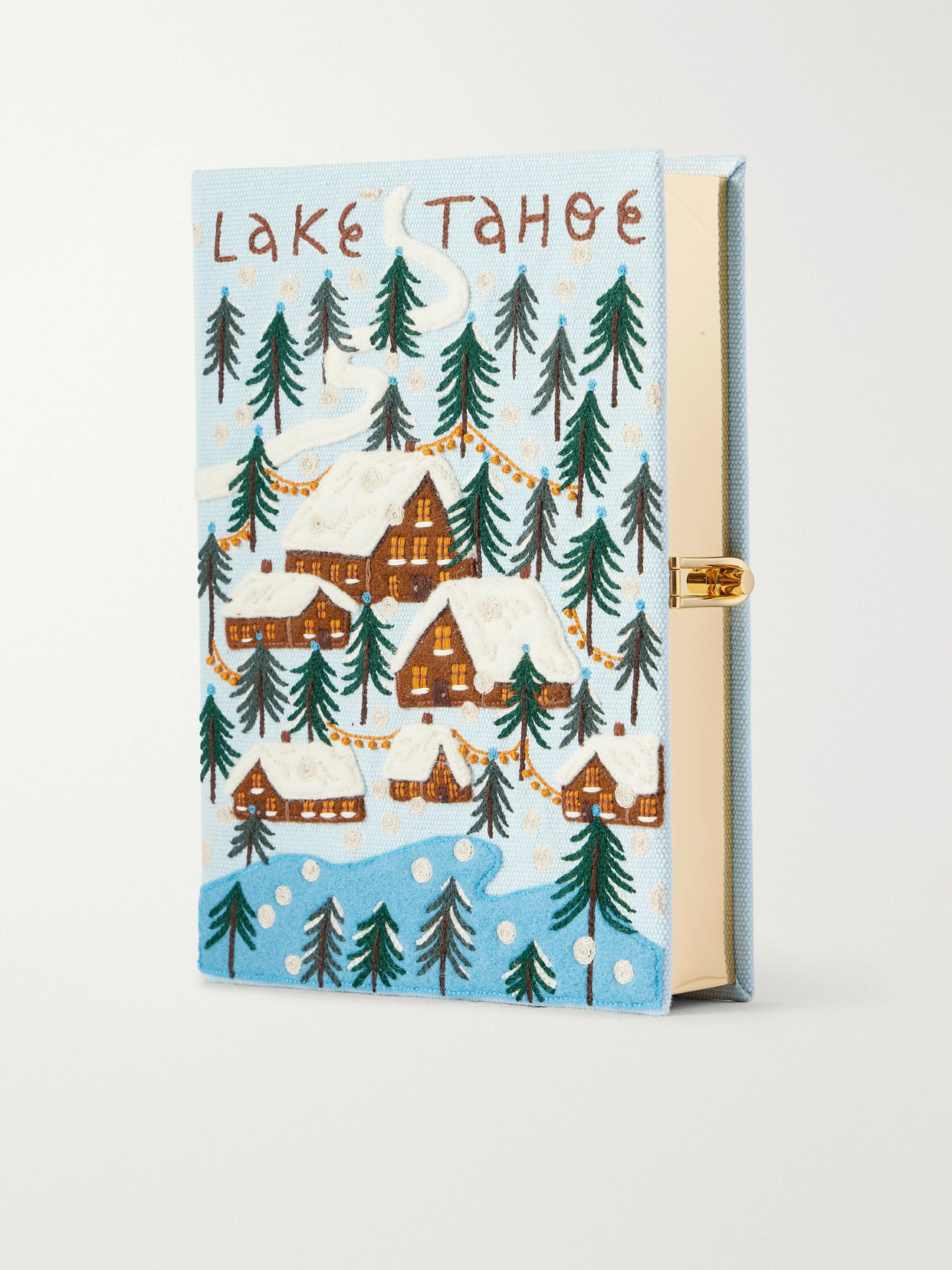 Olympia Le-tan Lake Tahoe Embroidered Canvas Clutch In Blue