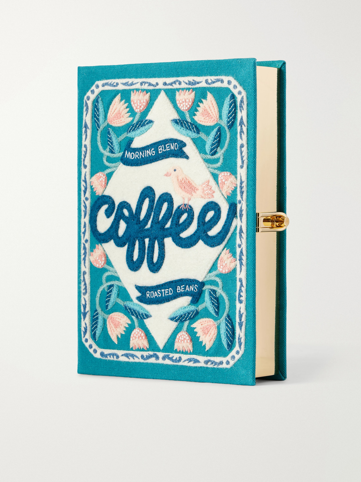 Olympia Le-tan Coffee Embroidered Canvas Clutch In Blue