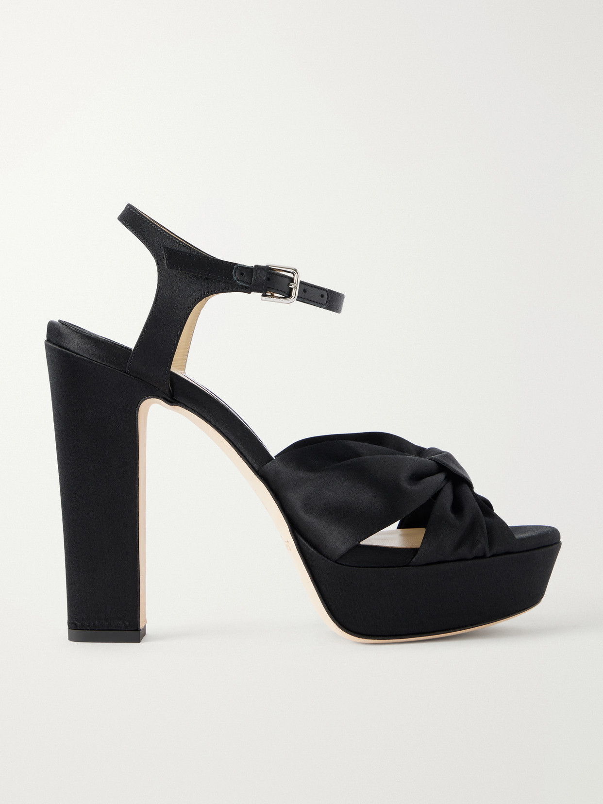 Jimmy Choo Heloise 120 Knotted Satin Platform Sandals In Black
