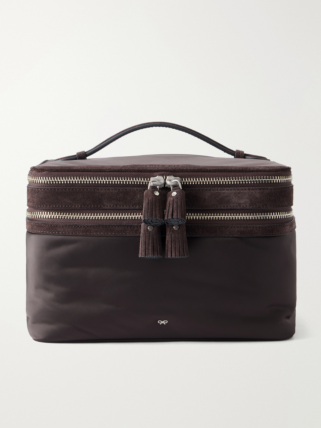 Anya Hindmarch Suede-trimmed Shell Vanity Case In Brown