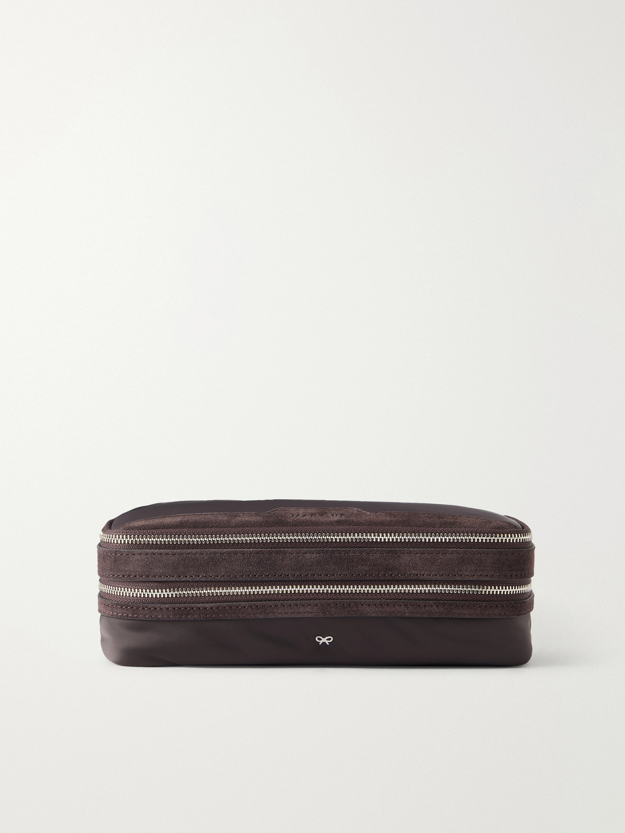 Anya Hindmarch Suede-trimmed Shell Cosmetics Case In Brown