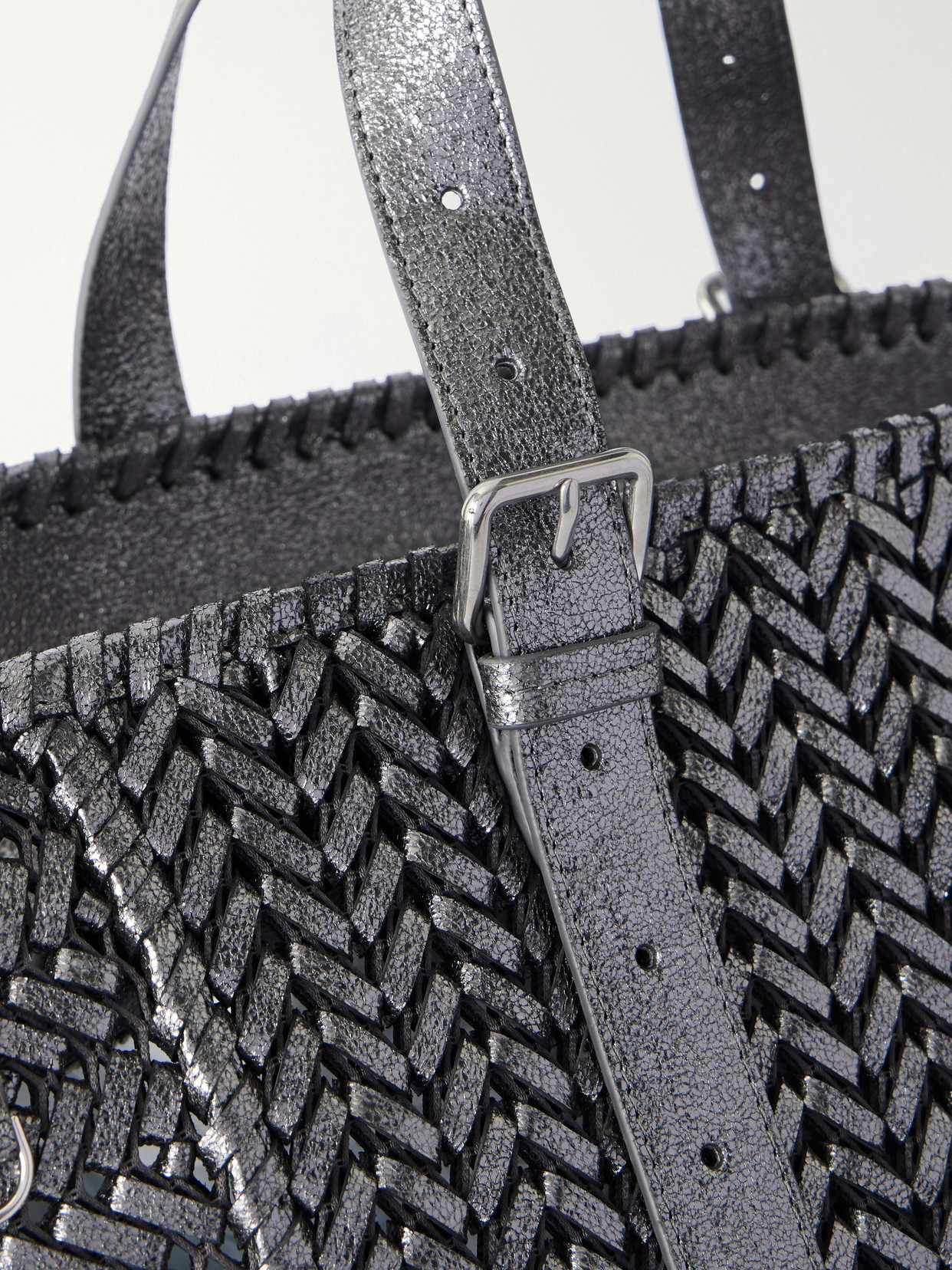 The Neeson Square Woven Metallic-Leather Tote