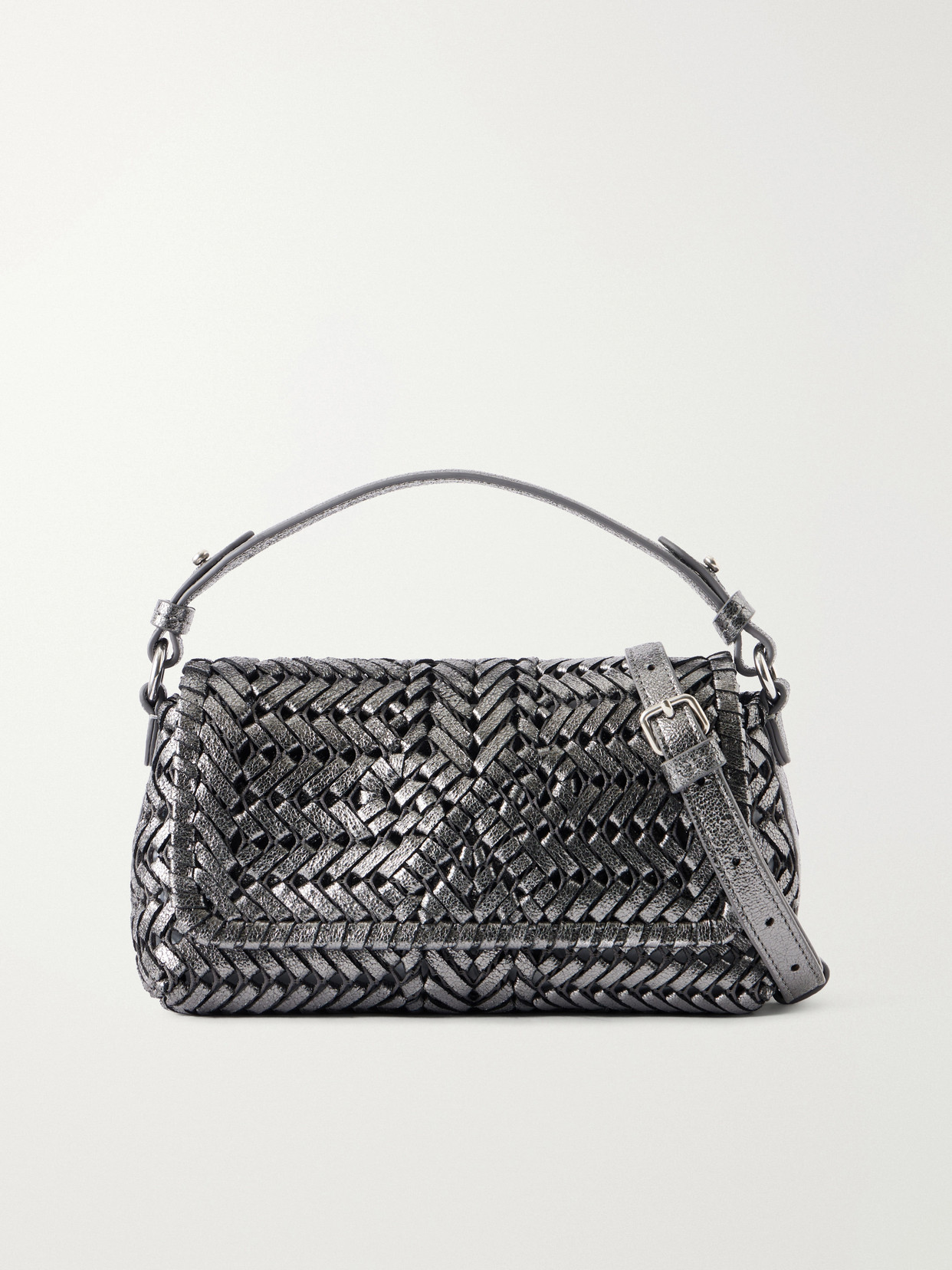 Anya Hindmarch The Neeson New Metallic Woven Leather Top-handle Bag In Gray