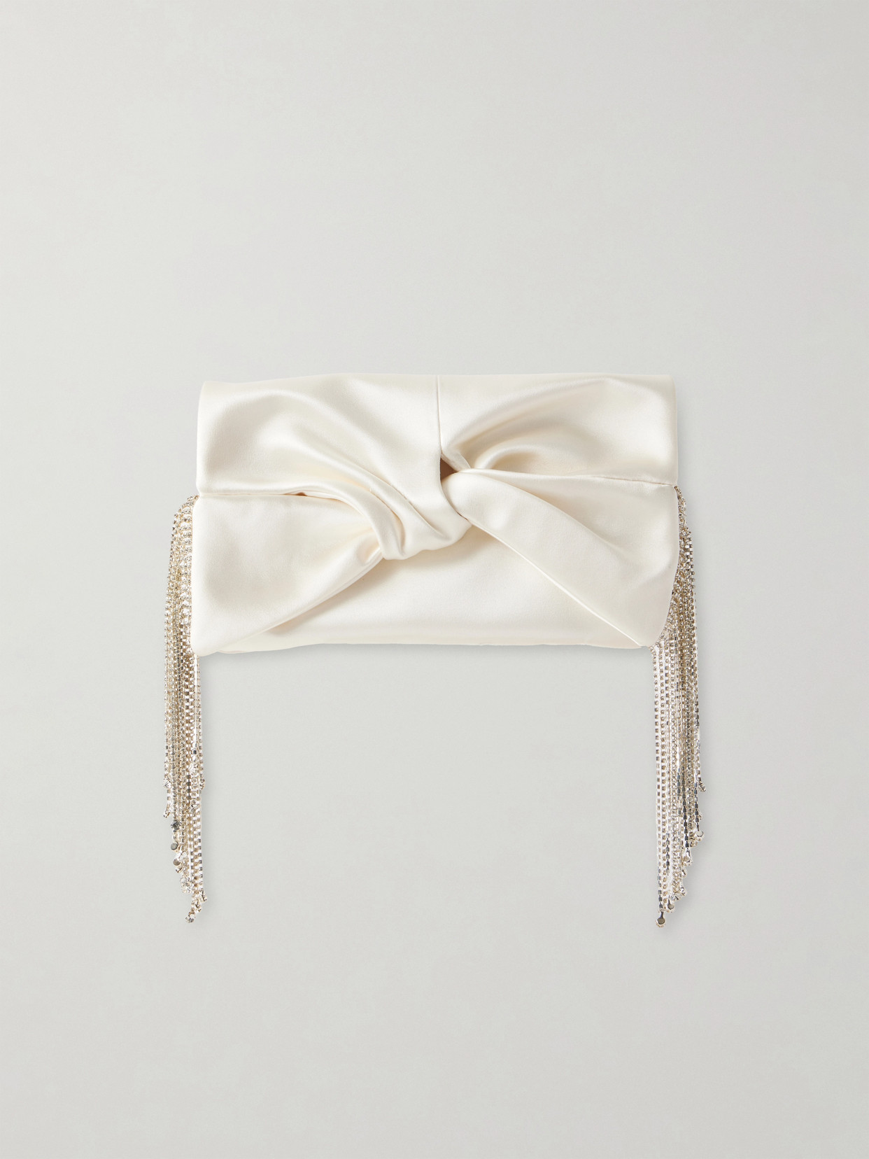Anya Hindmarch Bow And Crystal-embellished Satin Clutch In Neutrals