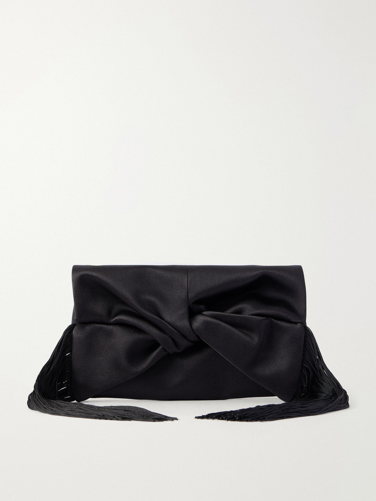 Anya Hindmarch Bow Fringed-trimmed Satin Clutch In Black