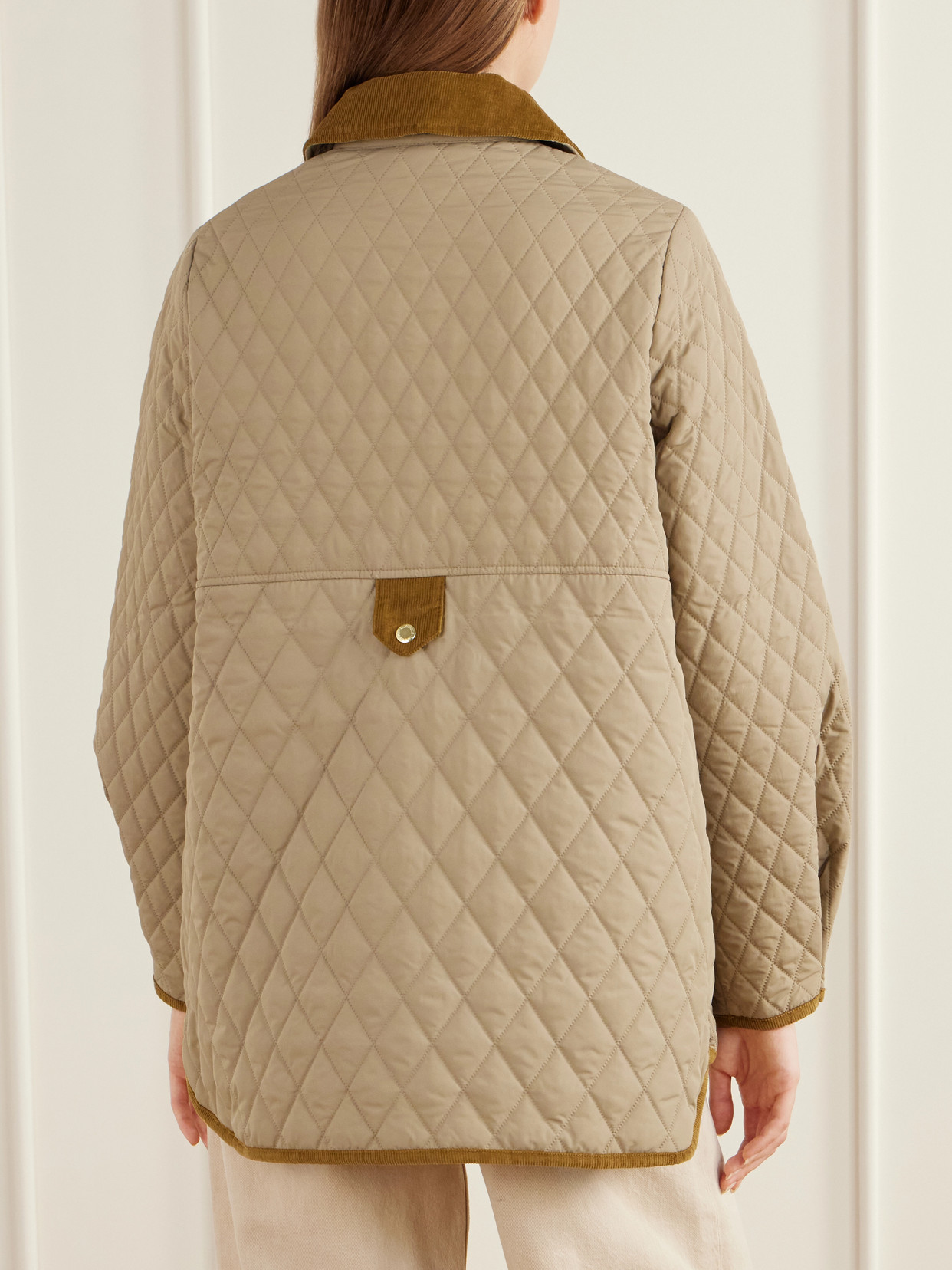 Corduroy-Trimmed Logo-Embroidered Quilted Jacket