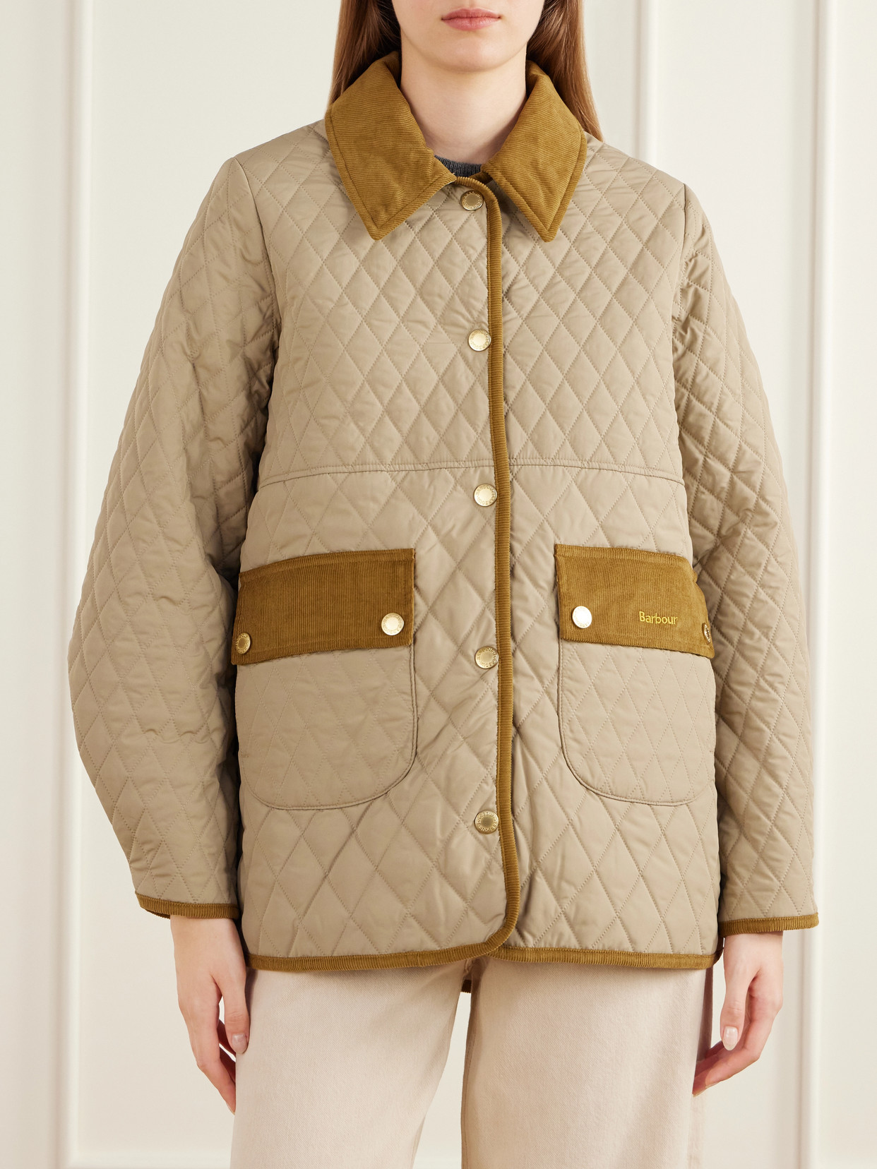 Corduroy-Trimmed Logo-Embroidered Quilted Jacket