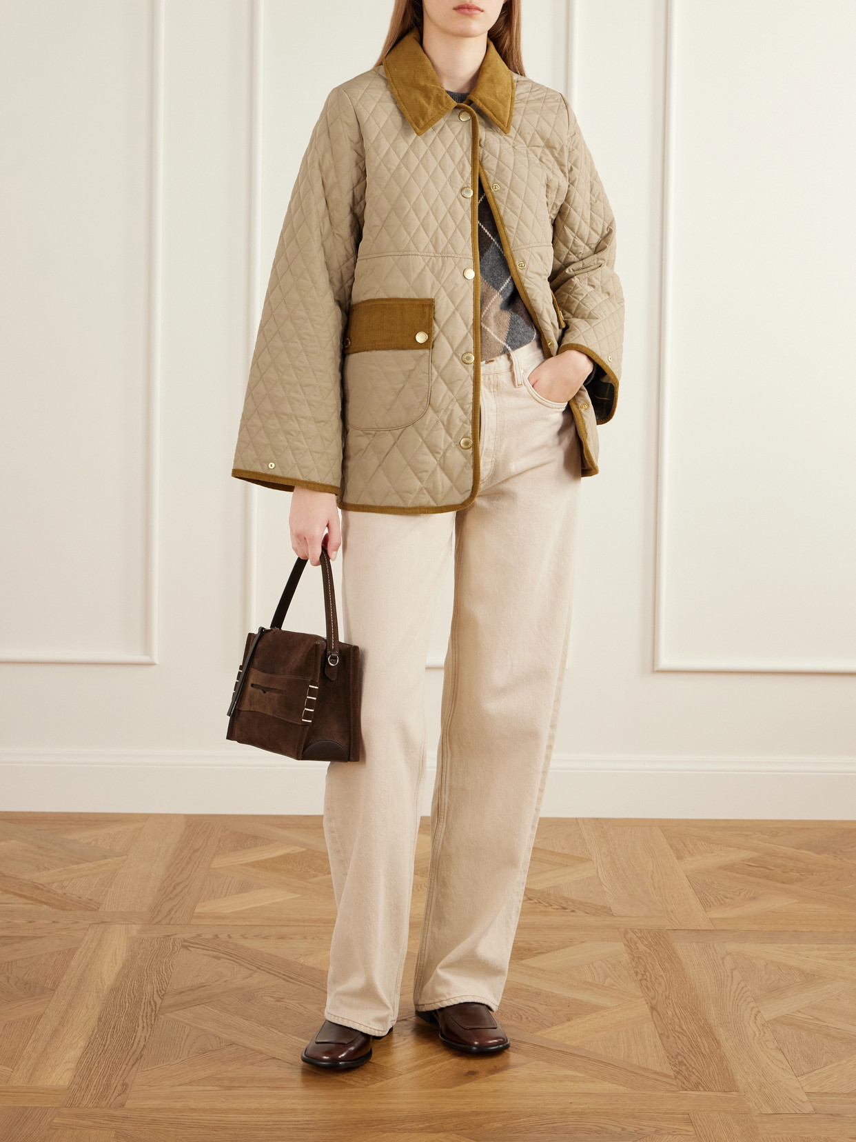 Corduroy-Trimmed Logo-Embroidered Quilted Jacket