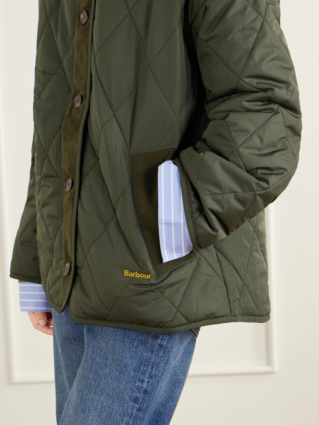 Abercorn Corduroy-Trimmed Shell Quilted Jacket
