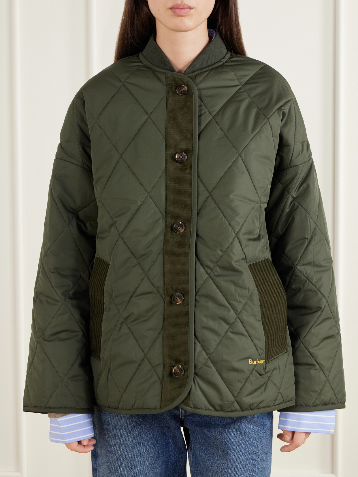 Abercorn Corduroy-Trimmed Shell Quilted Jacket