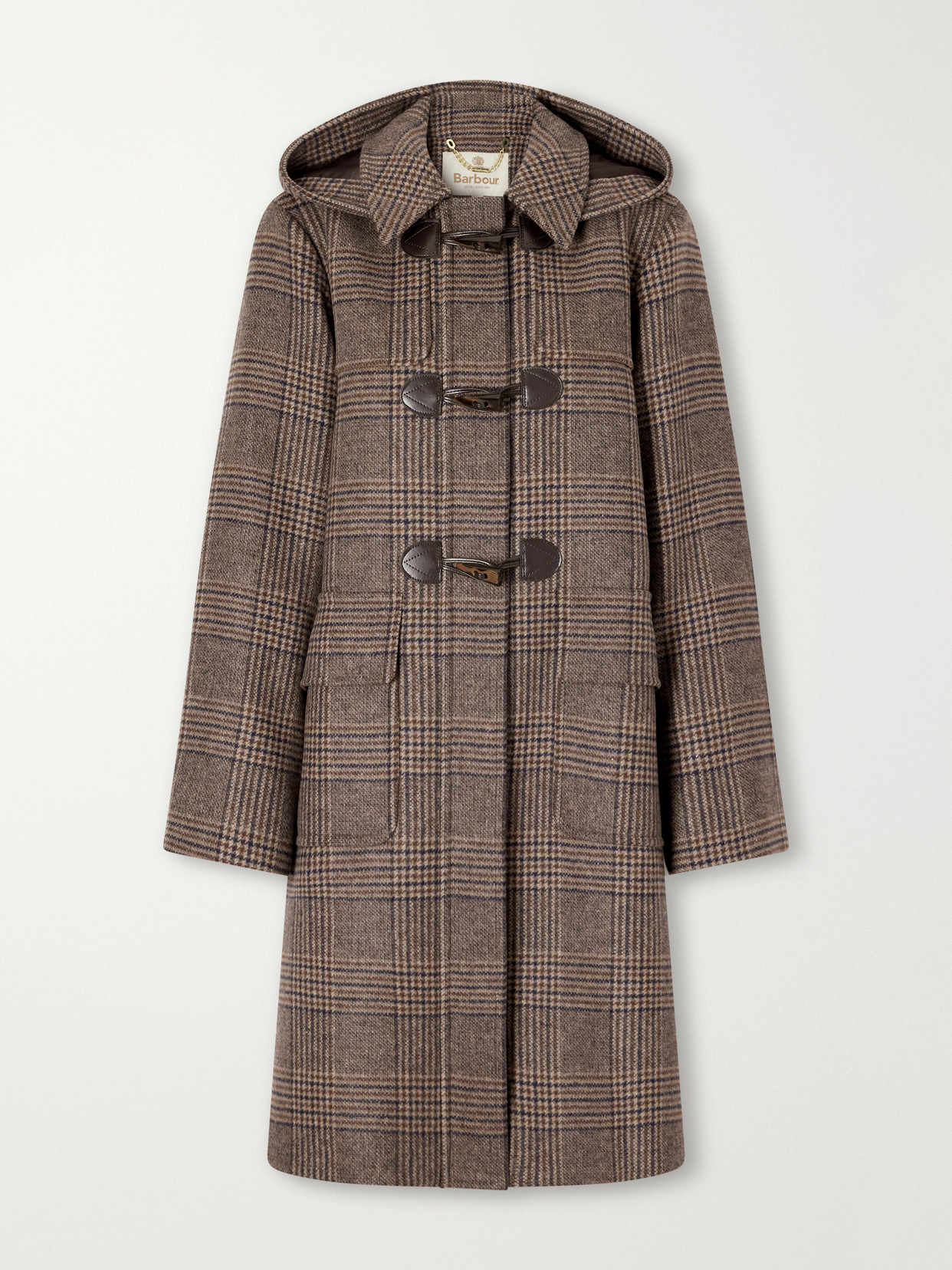 Melody Leather-Trimmed Prince Of Wales Checked Wool-Blend Woven Coat