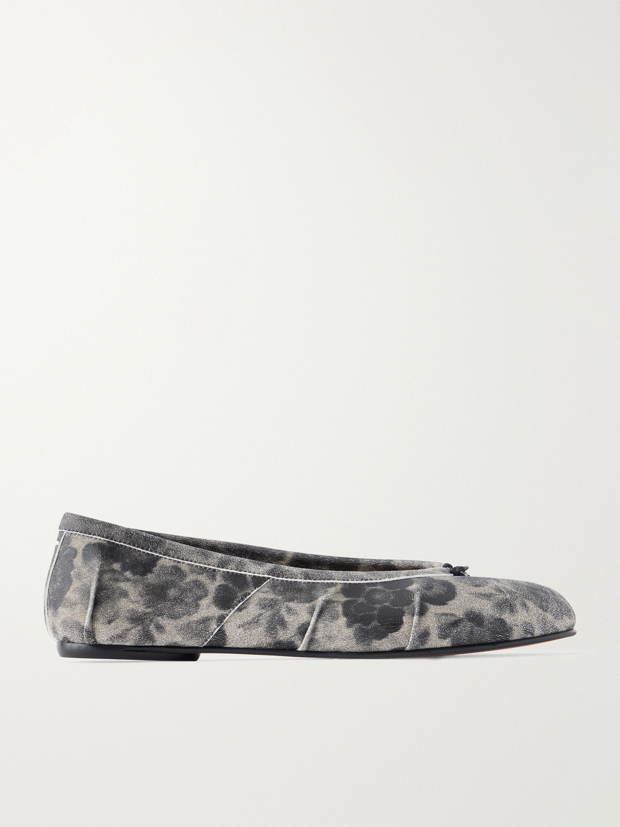 Maison Margiela Tabi Split-toe Floral-print Distressed-leather Ballet Flats In Black