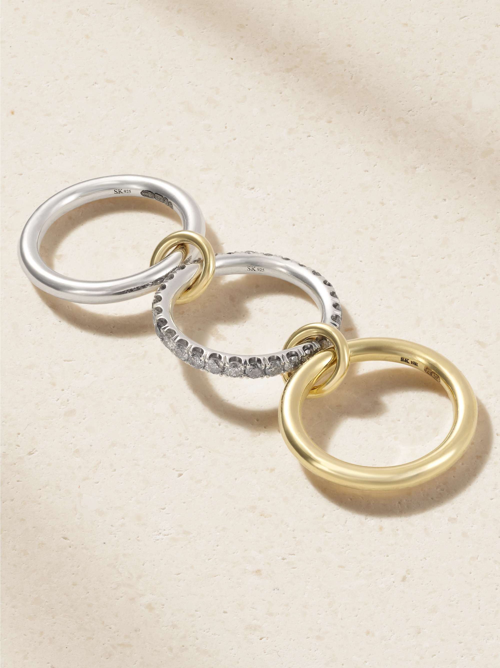 SPINELLI KILCOLLIN Taurus set of three 18-karat gold and sterling silver diamond rings