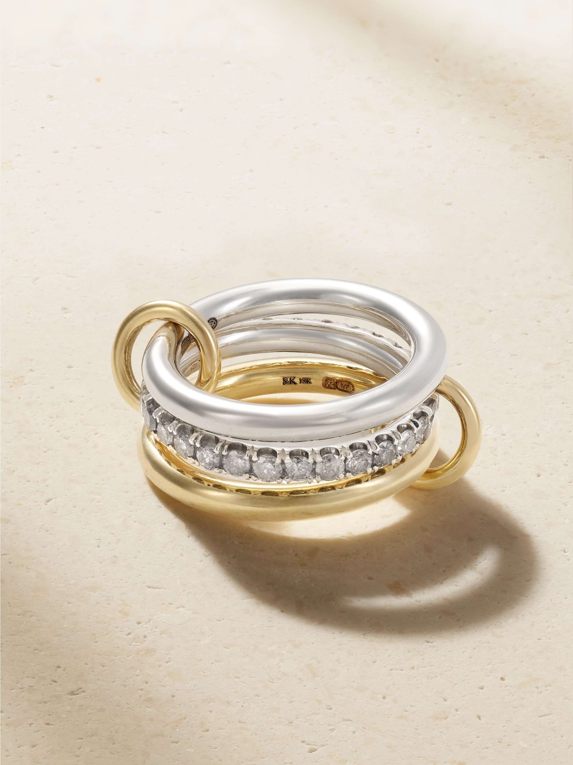 SPINELLI KILCOLLIN Taurus set of three 18-karat gold and sterling silver diamond rings