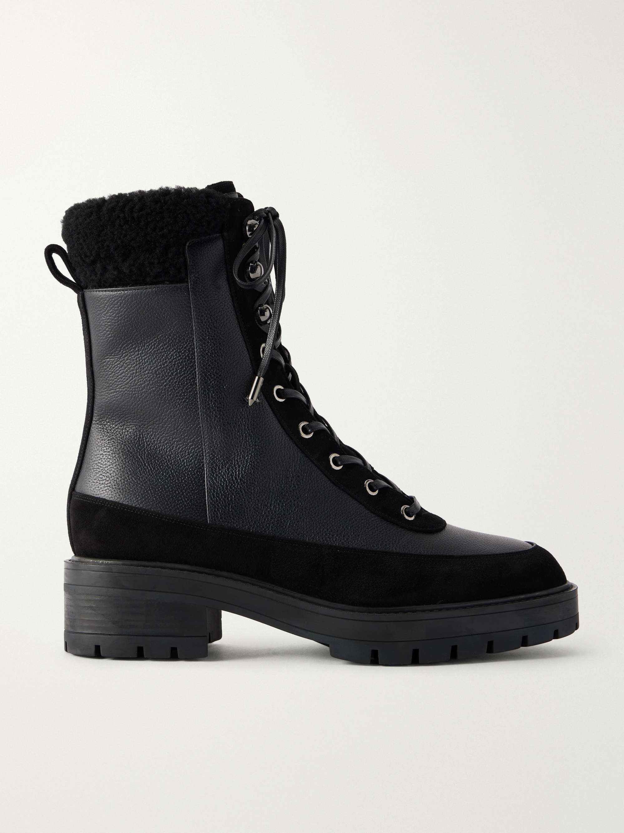 AQUAZZURA Very Cortina shearling and suede-trimmed leather ankle