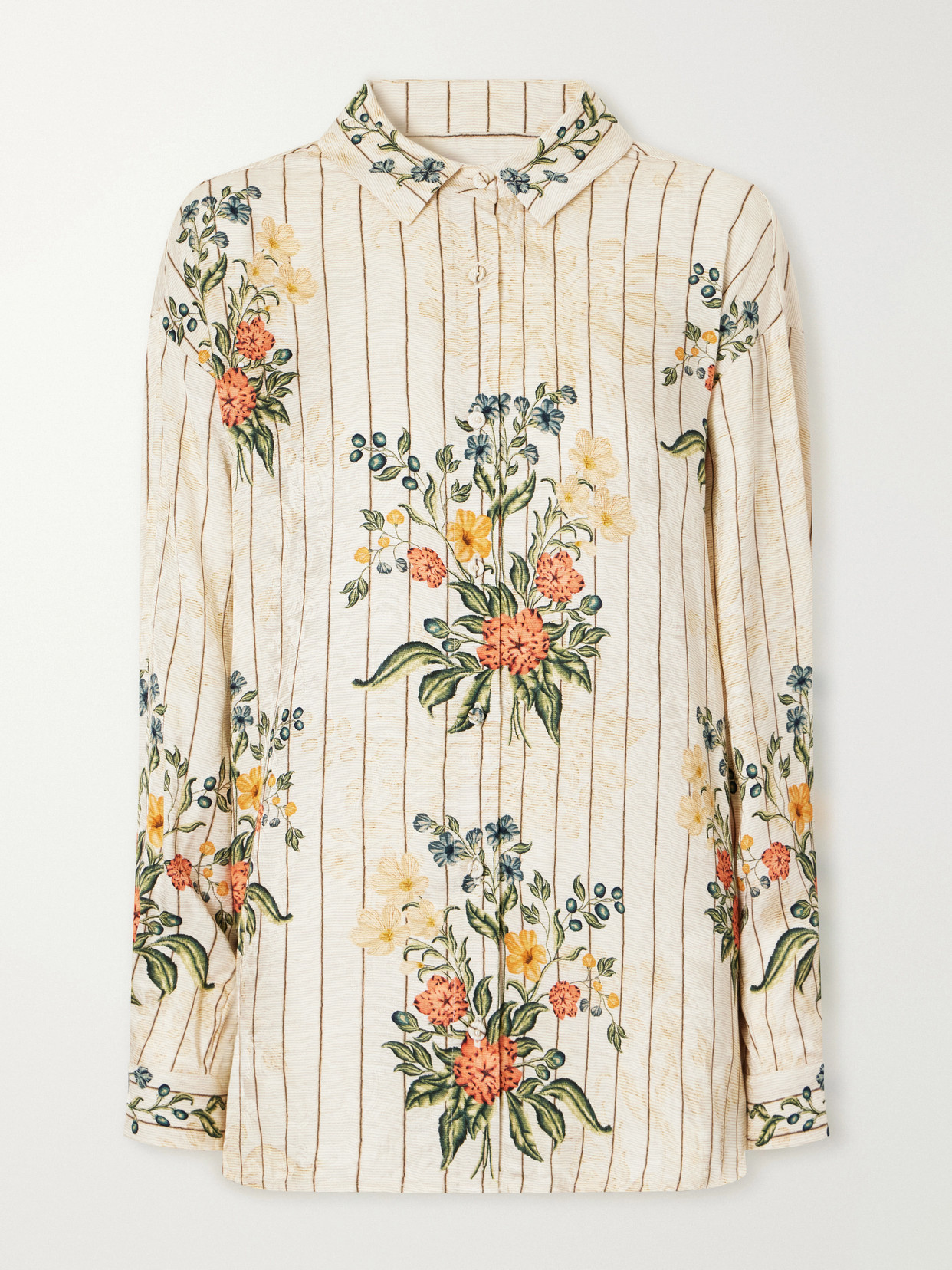 Cecilia Striped Floral-Print Shirt