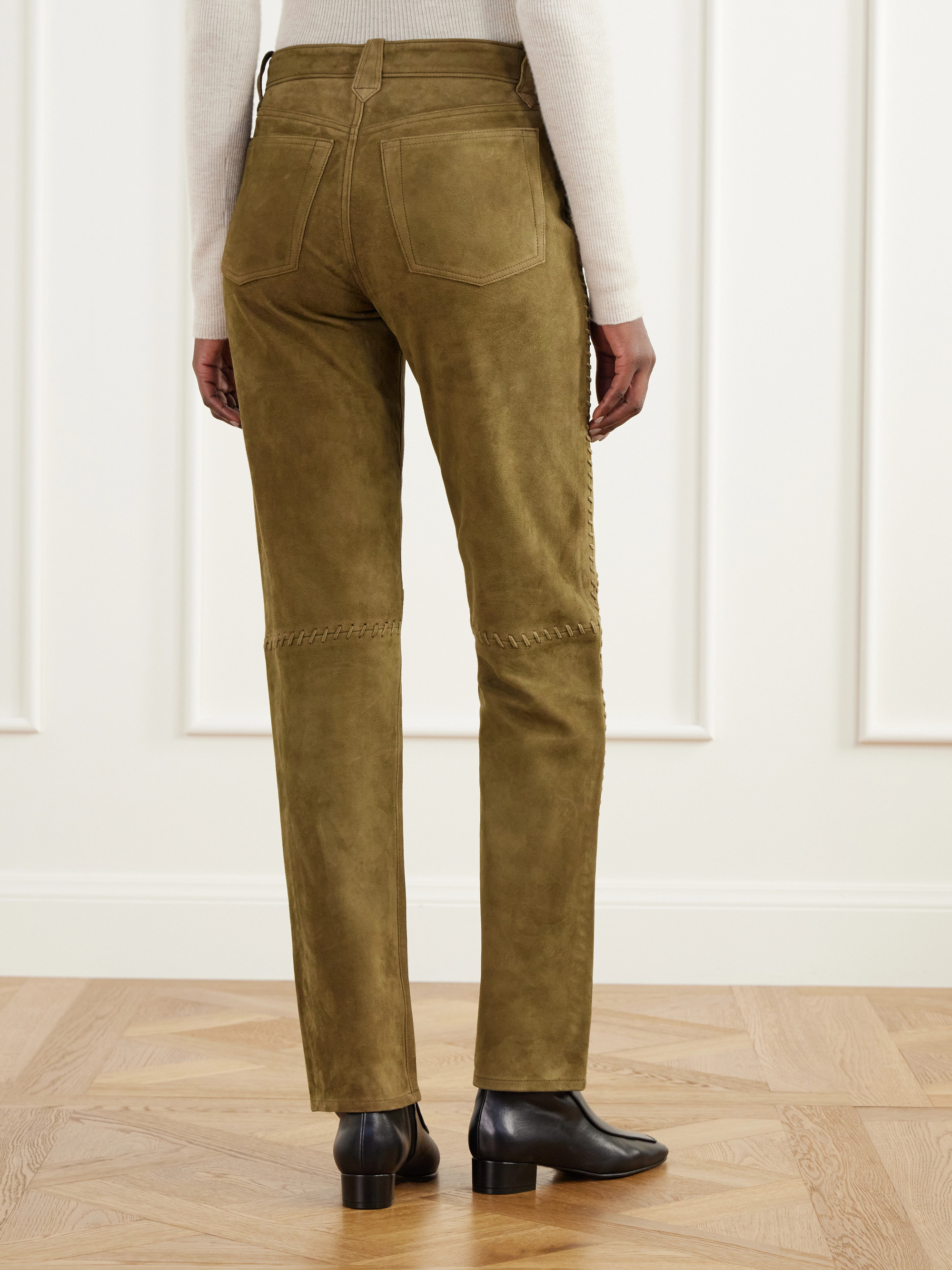RRL Paneled whipstitched paneled suede slim-fit pants