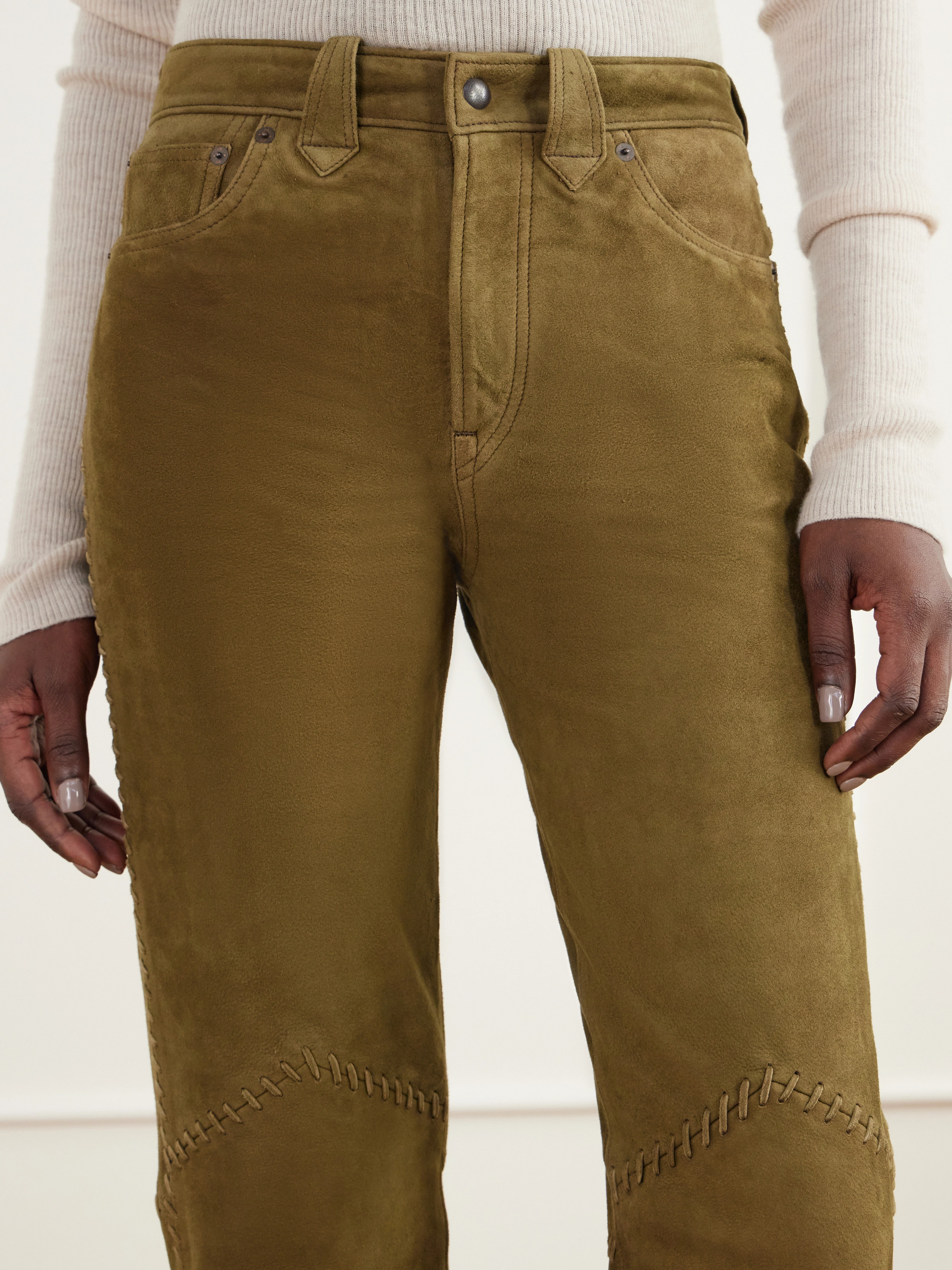 RRL Paneled whipstitched paneled suede slim-fit pants