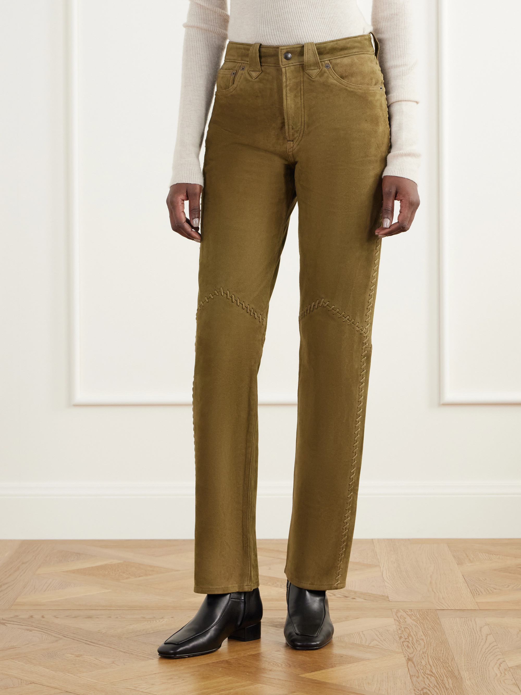 RRL Paneled whipstitched paneled suede slim-fit pants