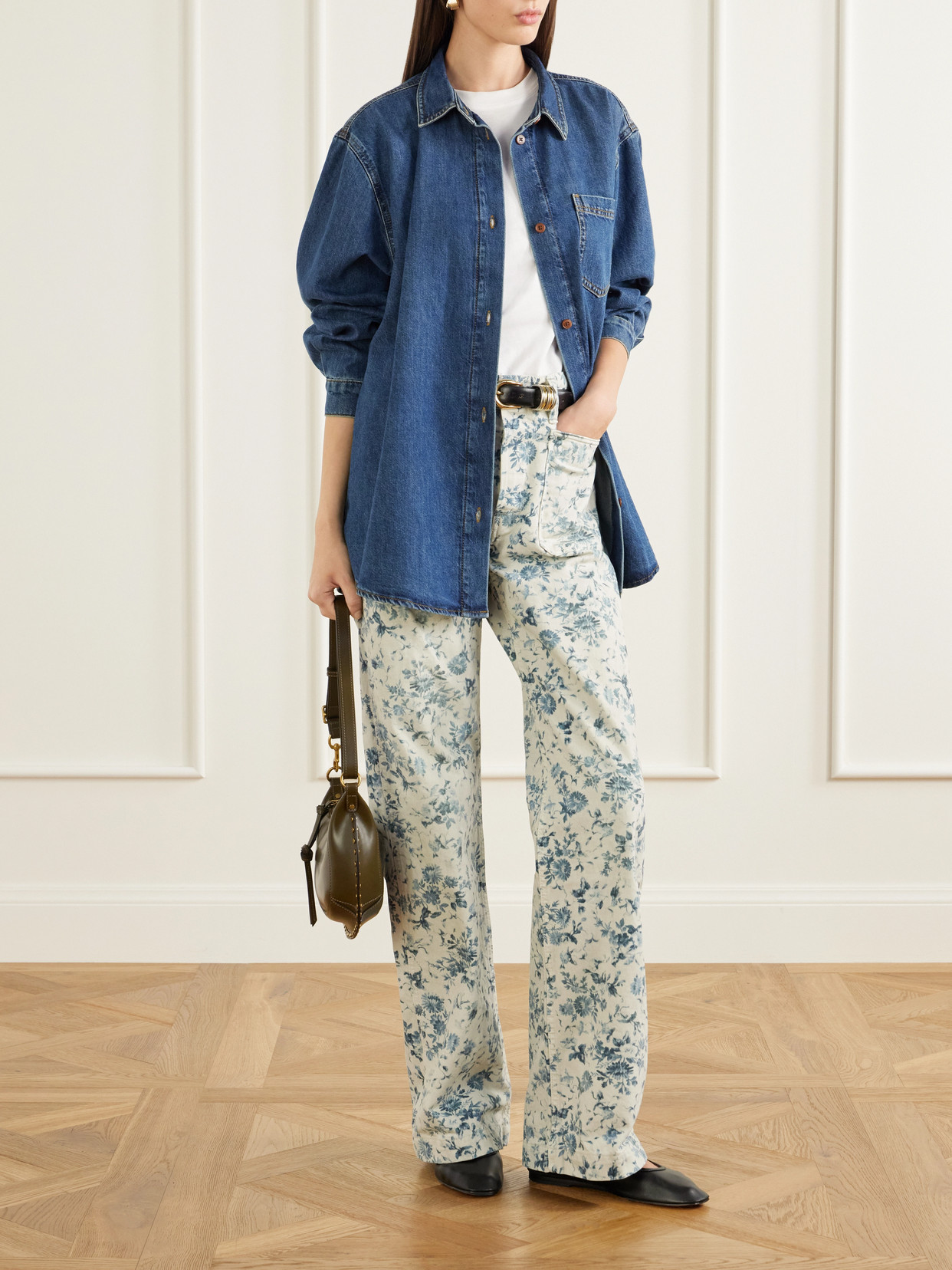 Floral-Print High-Rise Straight-Leg Jeans