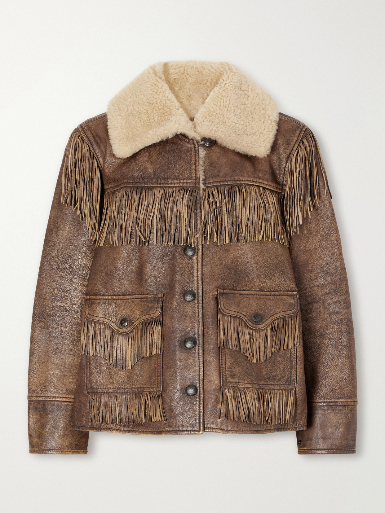 Fringed Shearling-Trimmed Jacket