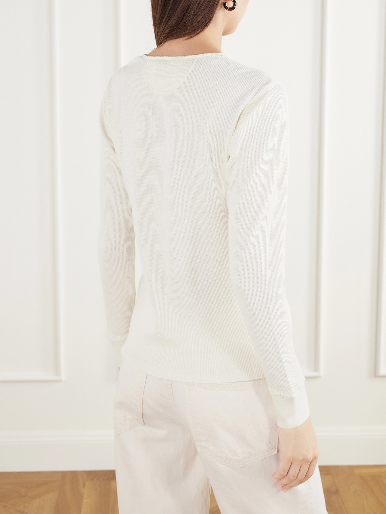 Waffle-Knit Cotton-Blend Henley Top